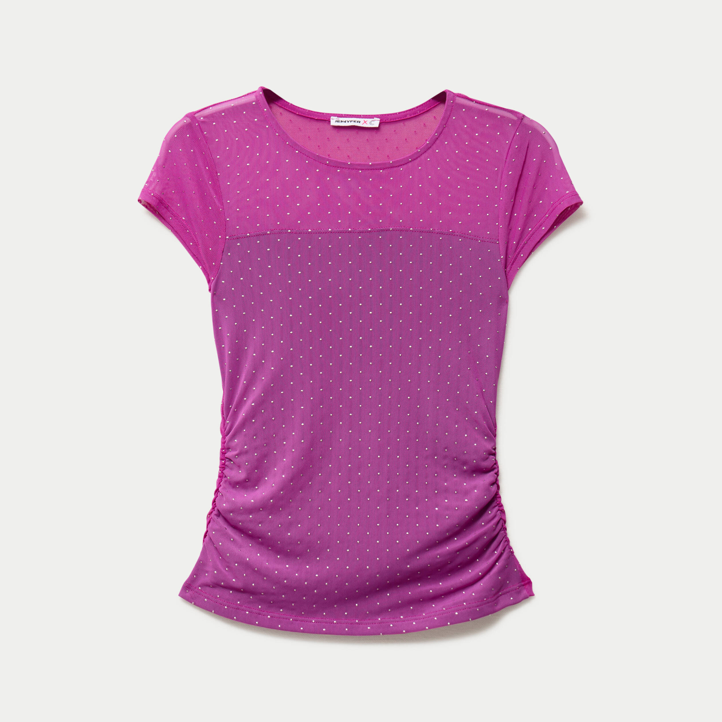 Top ajust&eacute; col rond manches courtes rose fushia femme