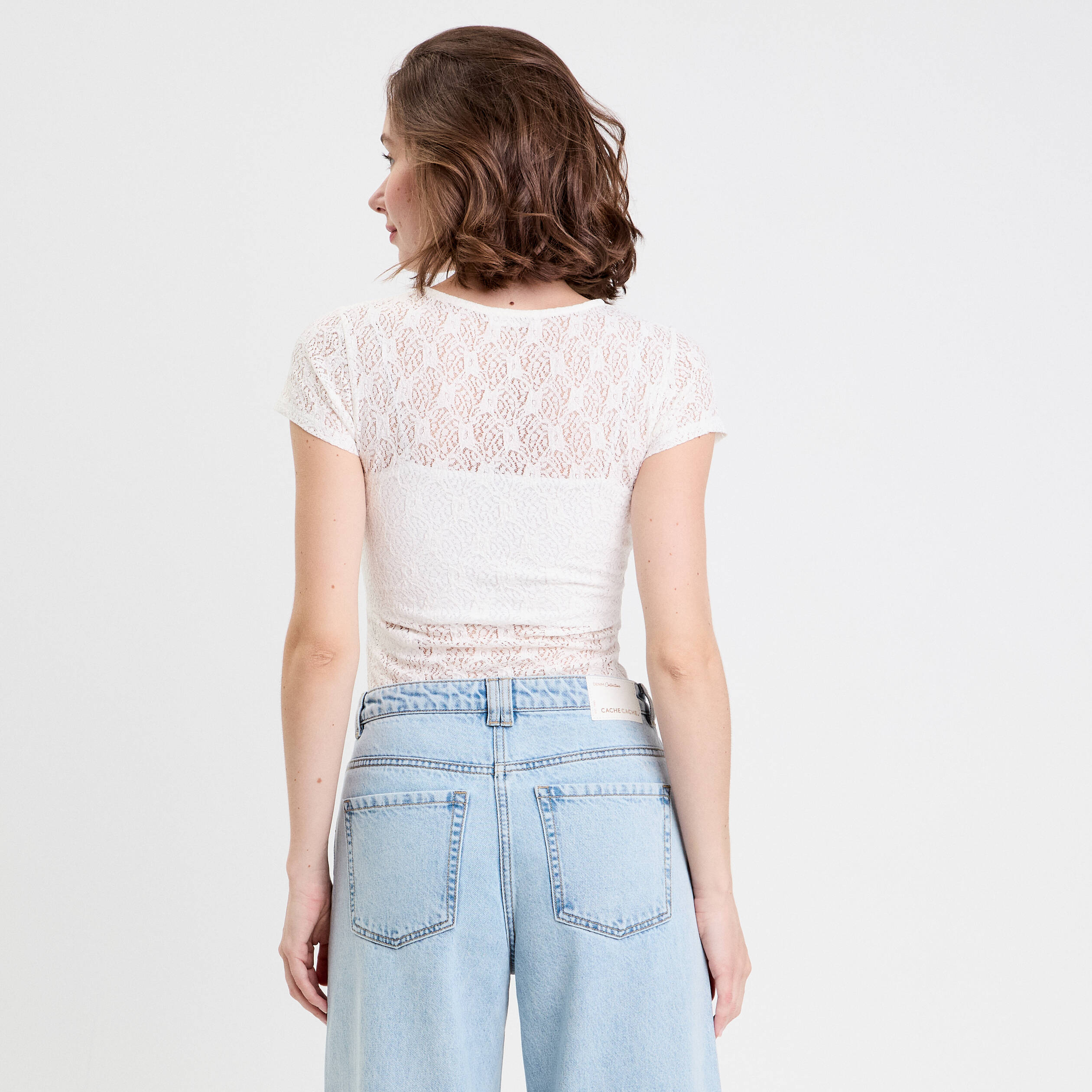 body ajuste manches courtes dentelle ecru femme Body ajusté manches courtes dentelle ecru femme