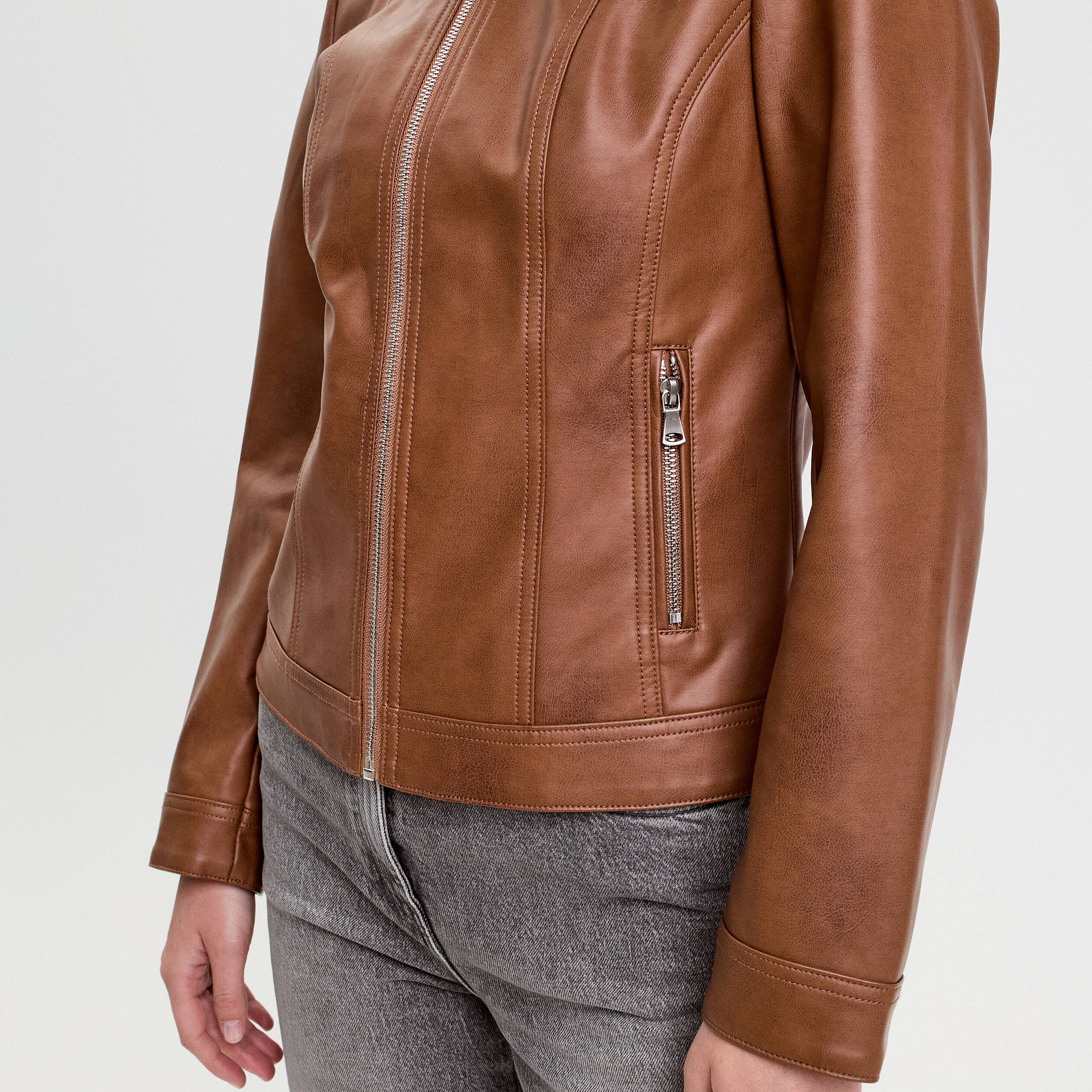 Veste droite zipp&eacute;e beige femme