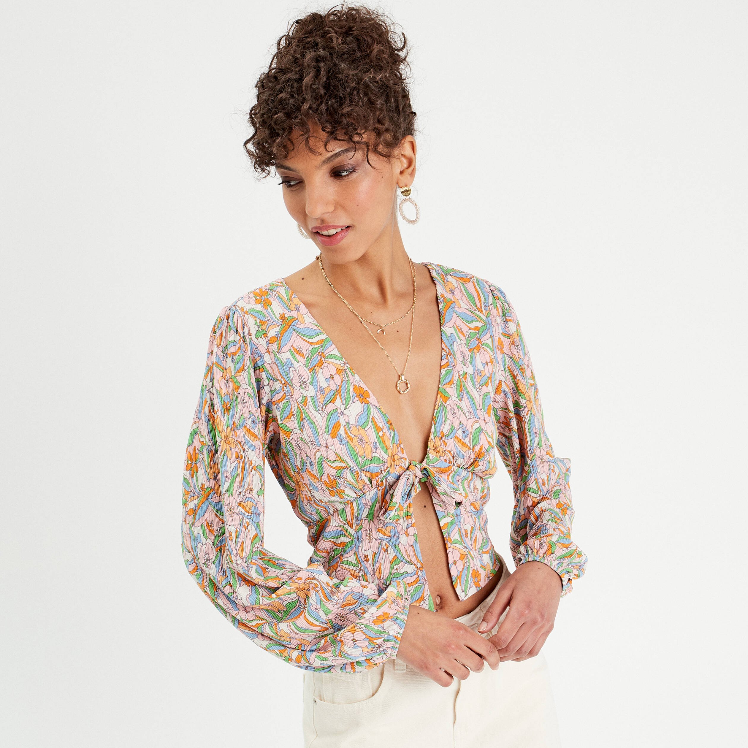 blouse manches longues plissee rose femme Blouse manches longues plissée rose femme
