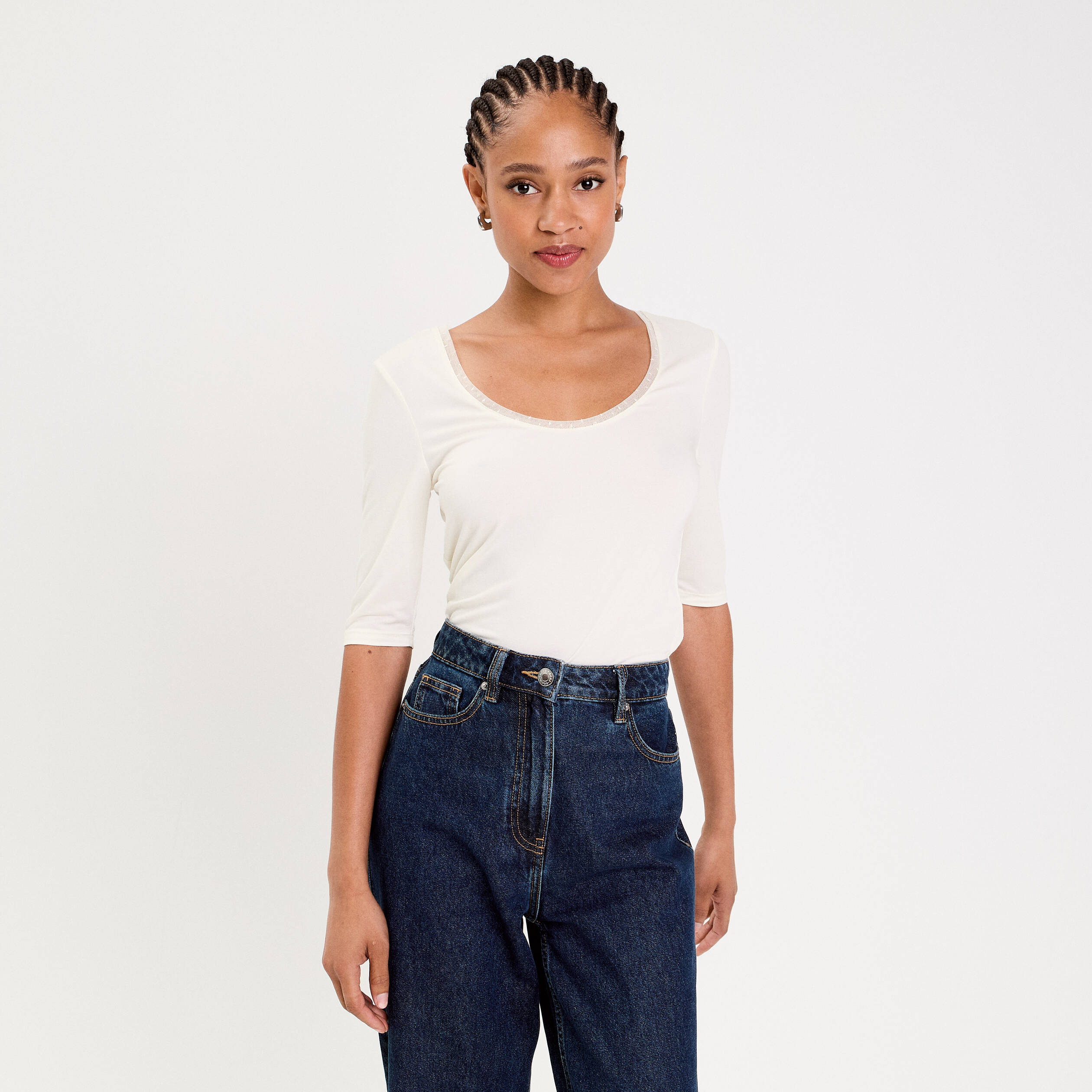 T-shirt thermique manches courtes ecru femme