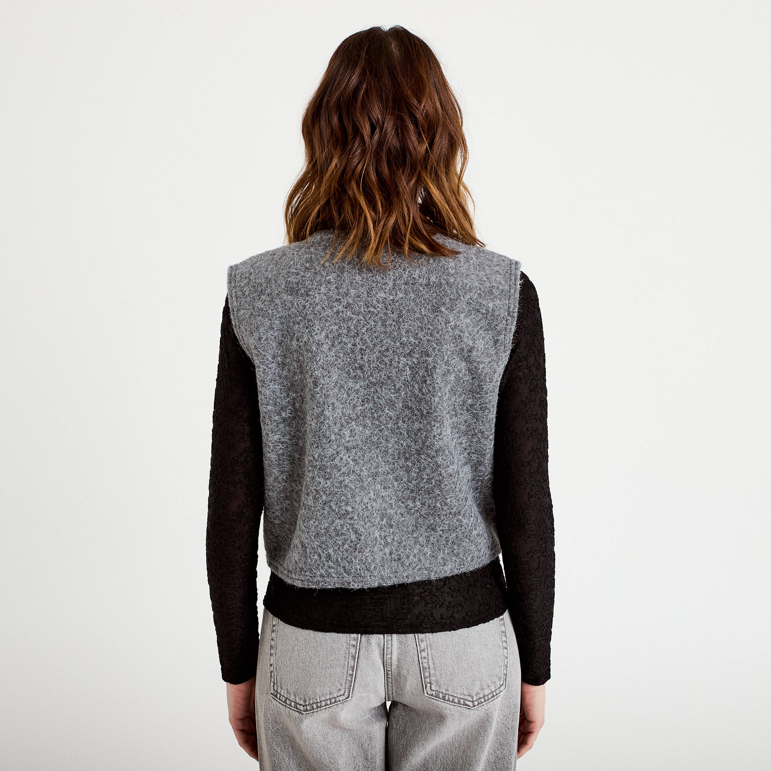 Veste sans manches effet polaire gris clair femme