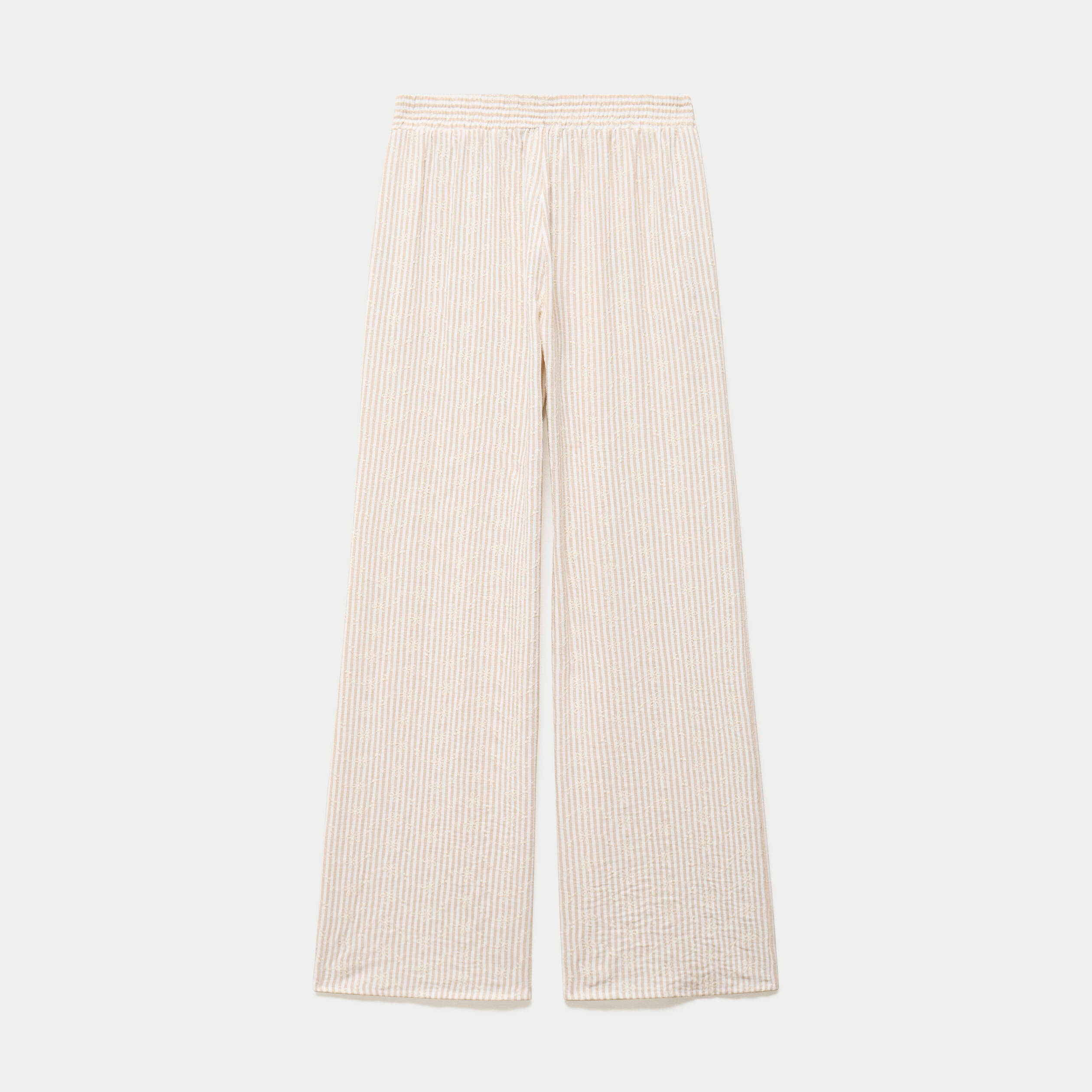 Pantalon large brod&eacute; beige femme