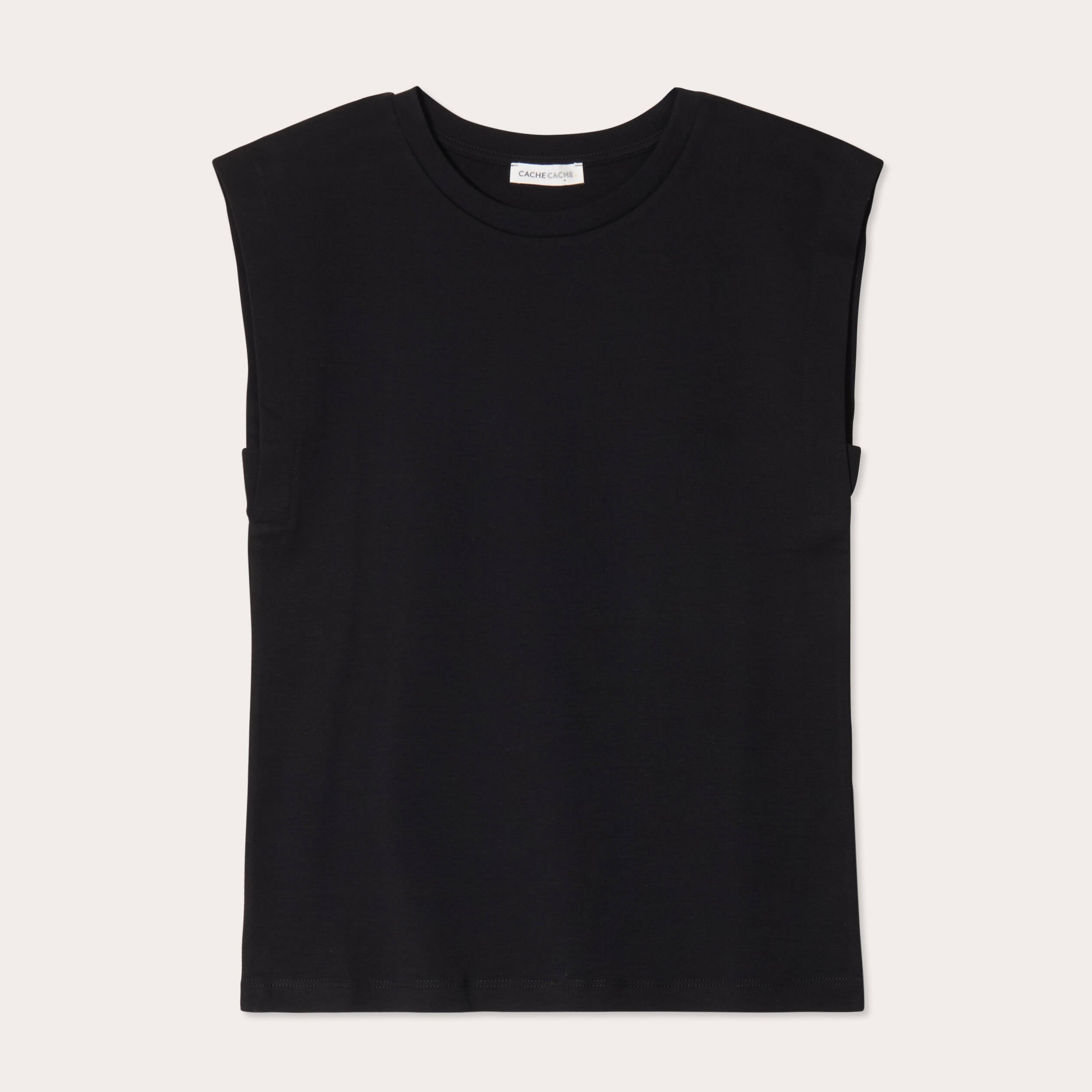 T-shirt col rond sans manches noir femme