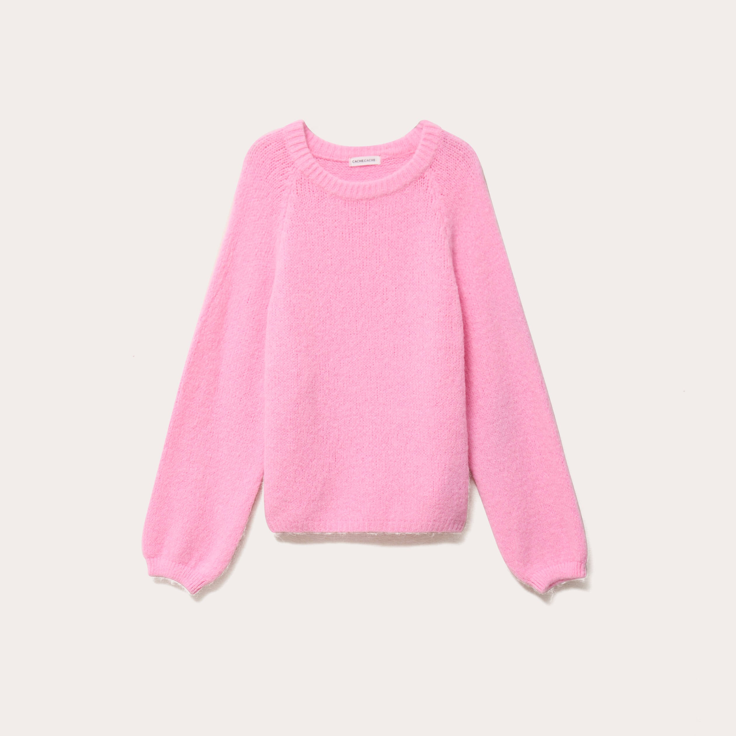 Pull ample col rond manches longues rose femme