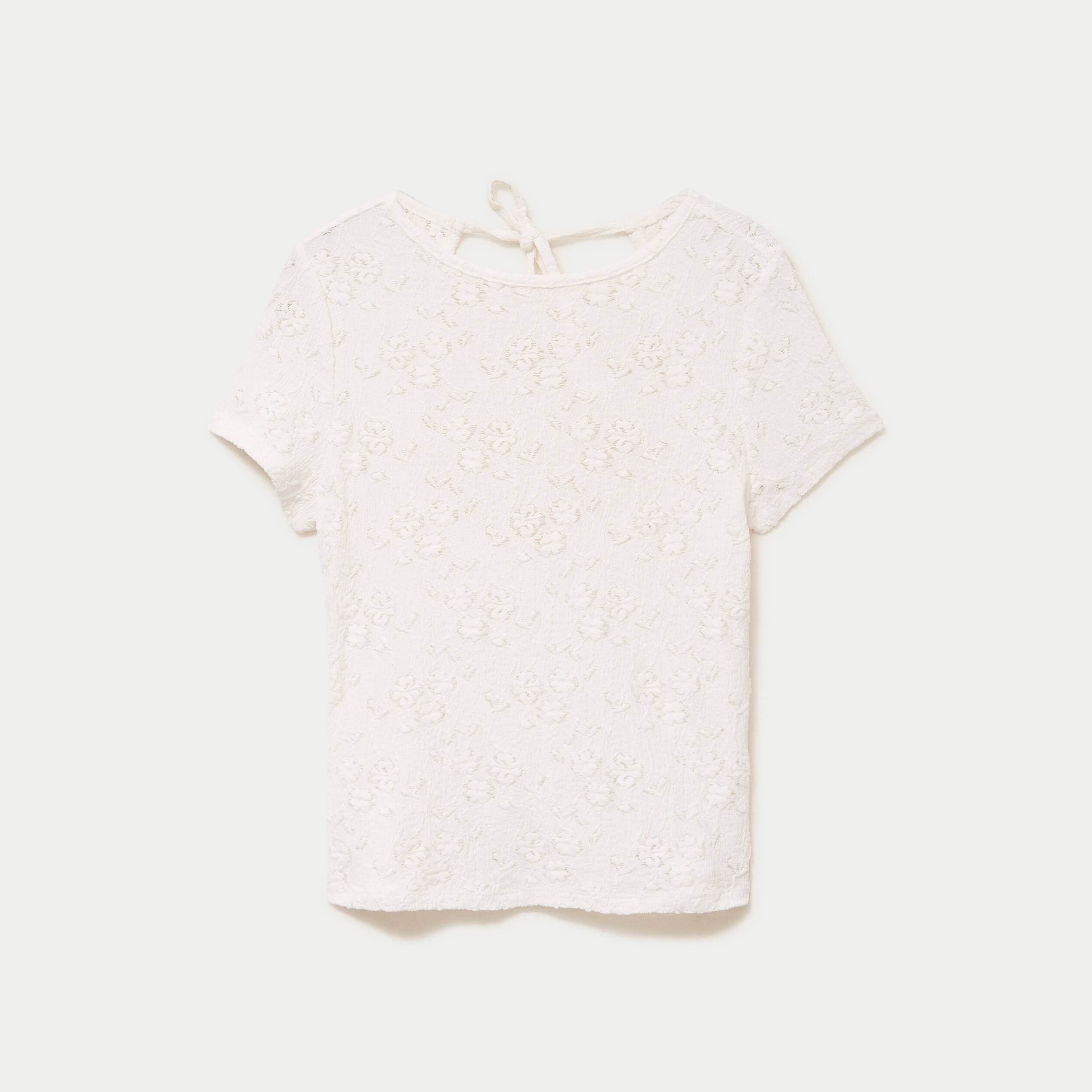 T-shirt ajust&eacute; &agrave; relief manches courtes ecru femme