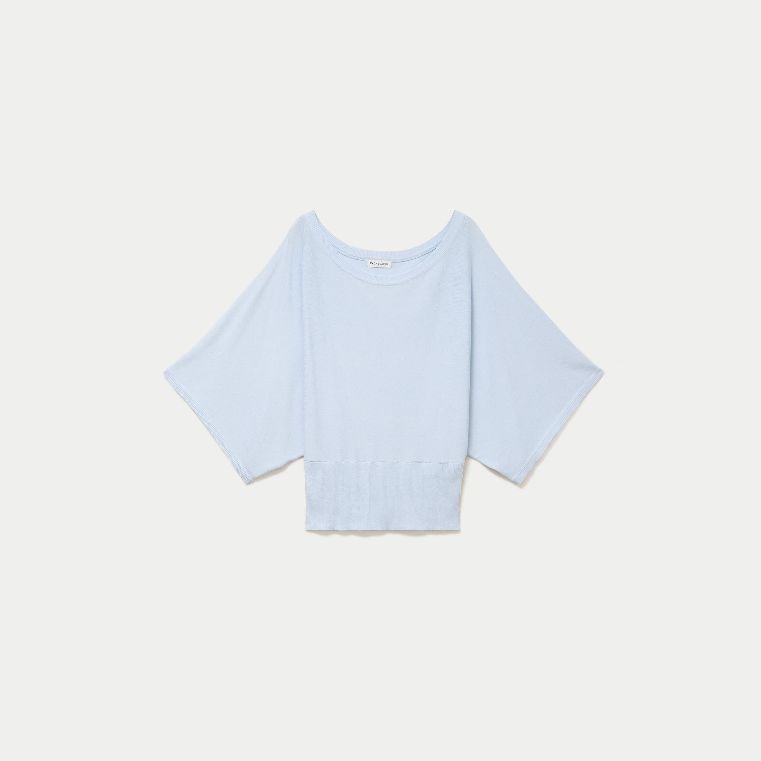 Pull ample manches courtes col rond bleu ciel femme