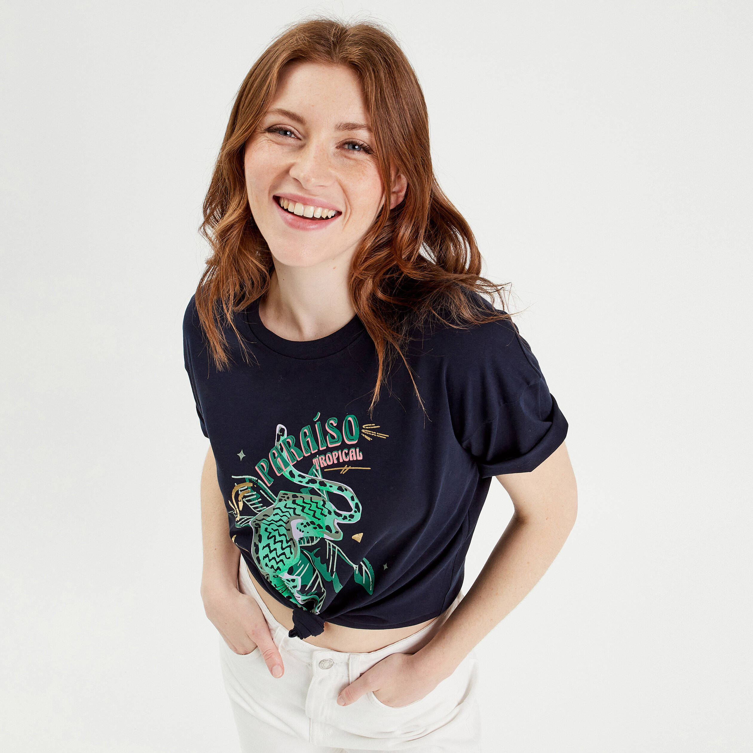 T-Shirt Femme Nirvana 'Smile Logo' Bleu - 100% Coton, Col V, Coupe Regular | Licence Officielle, Merchandising - 8