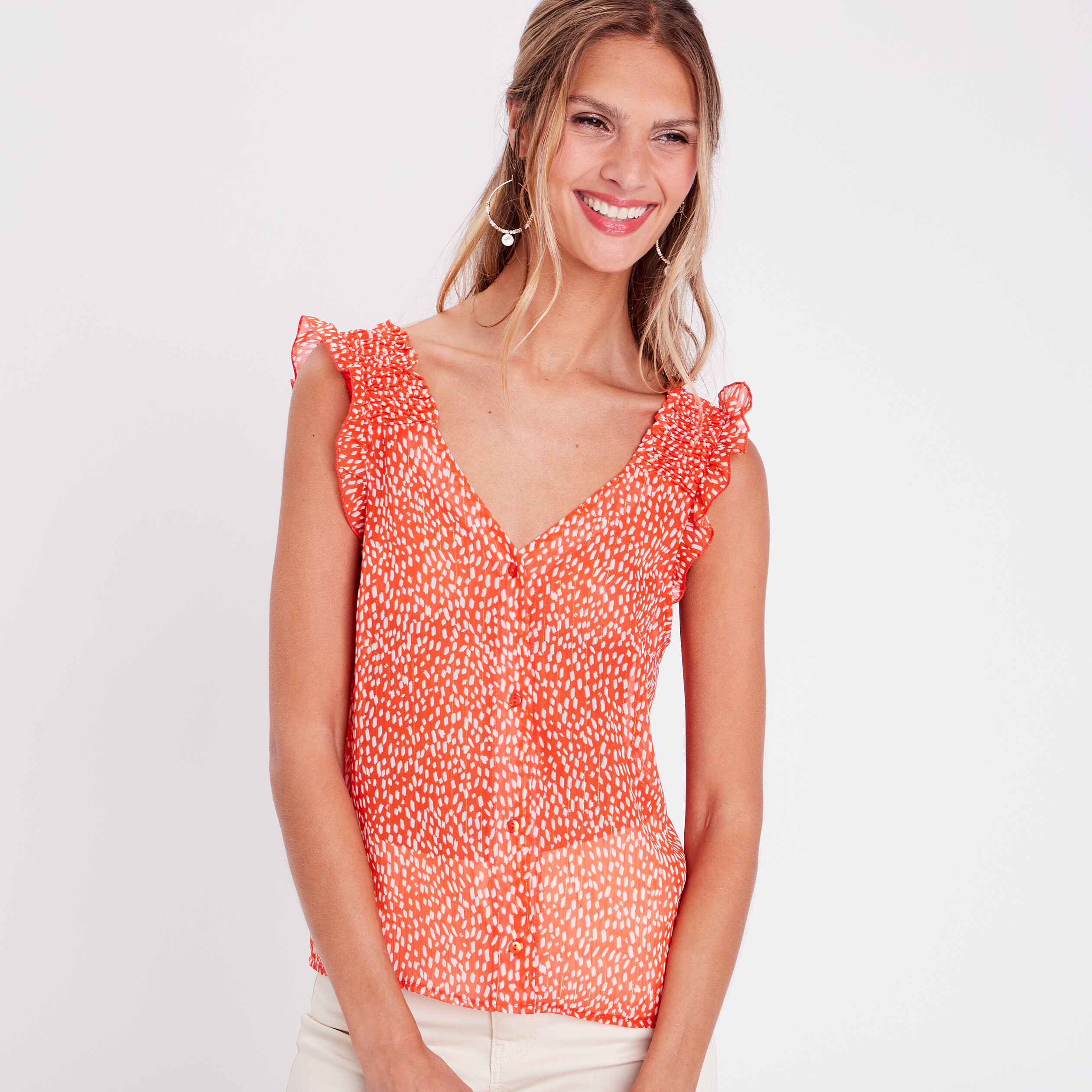 Blouse sans manches rouge femme