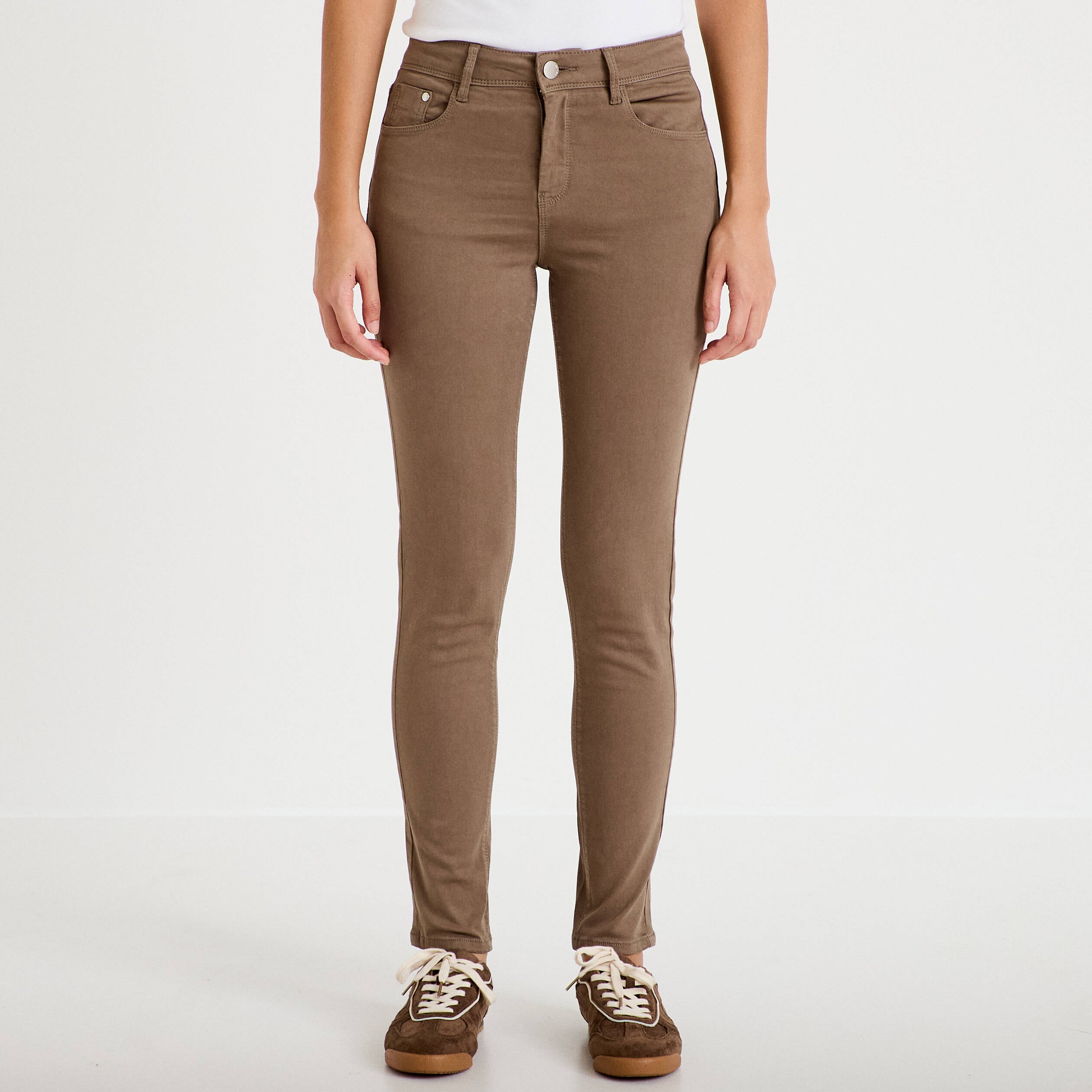 Jeans slim 5 poches taupe femme