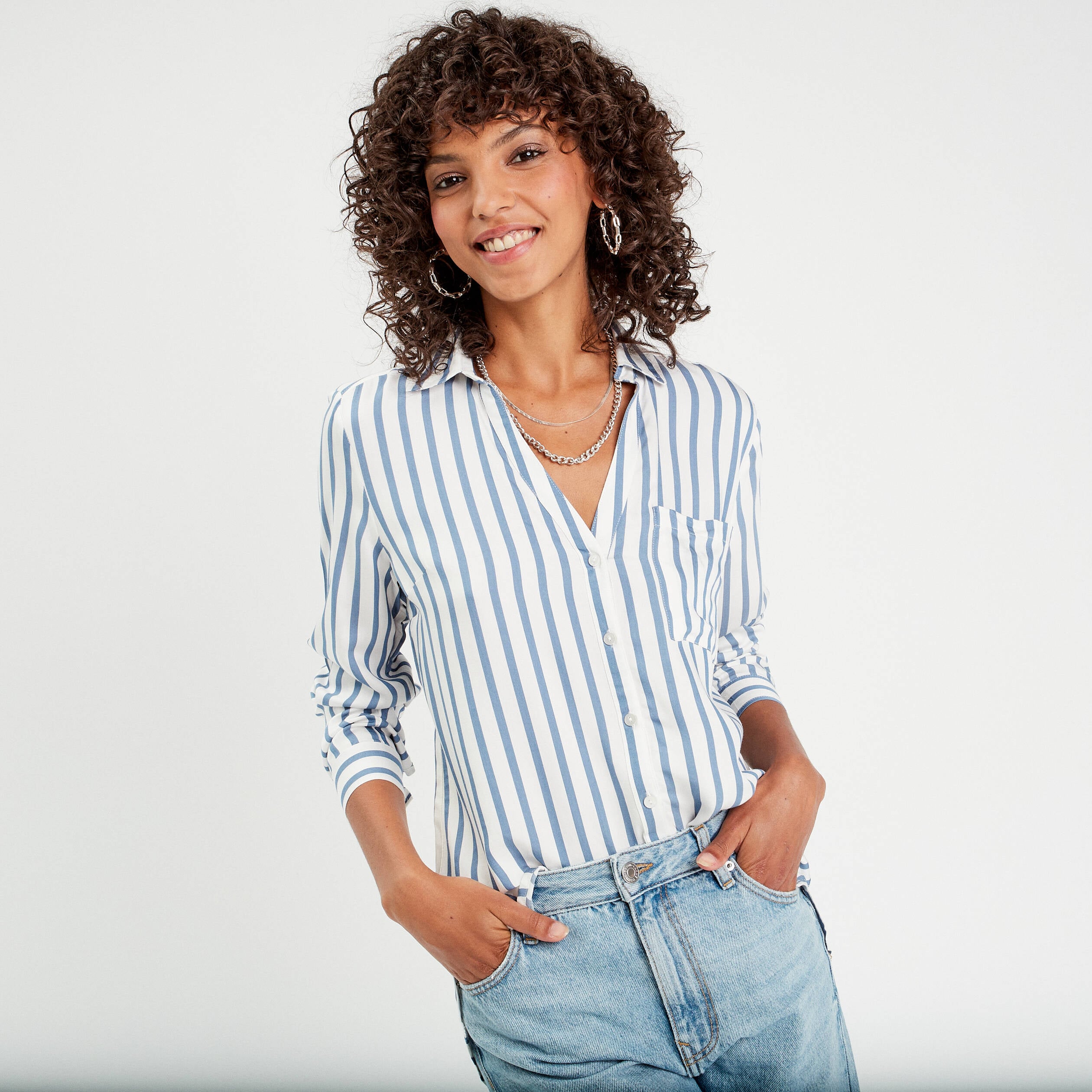 Chemise manches longues bleu marine femme