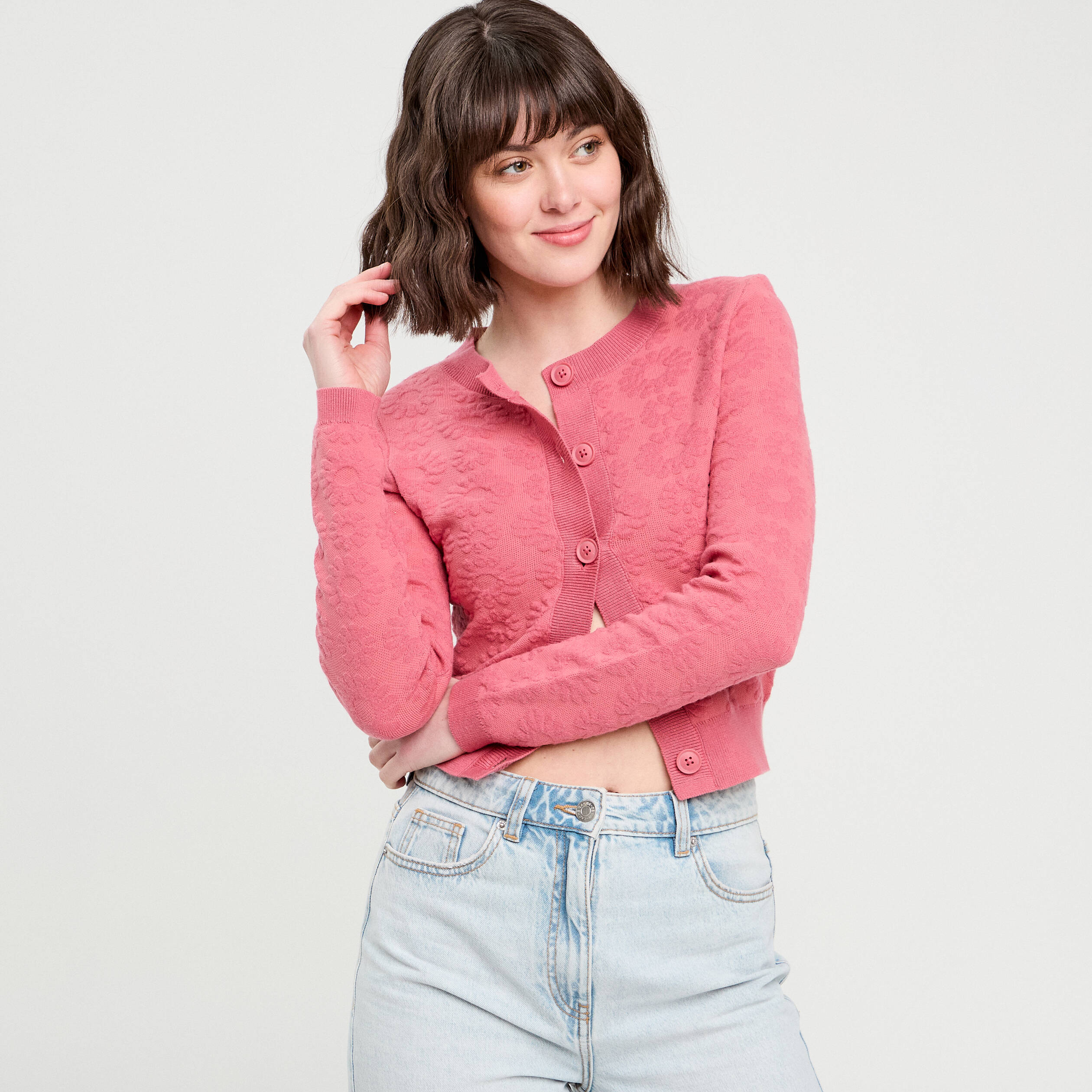 Gilet manches longues vieux rose femme