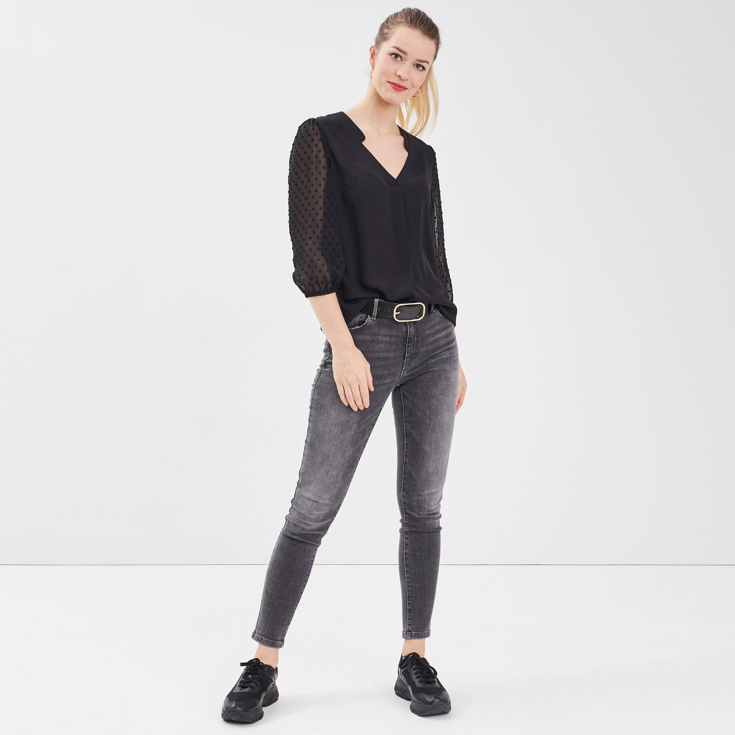 blouse manches 34 noir femme Blouse manches 3/4 noir femme
