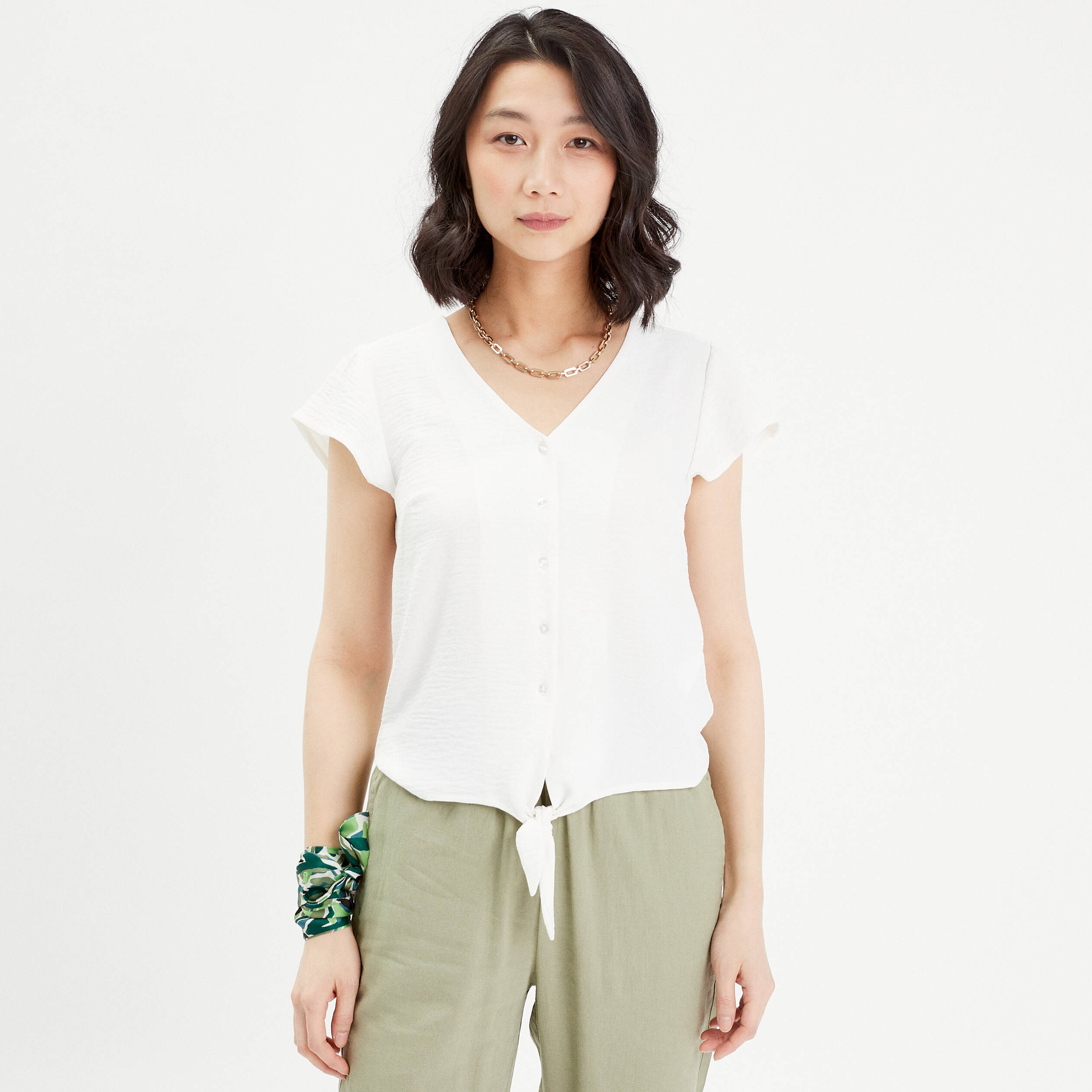 Blouse manches courtes ecru femme