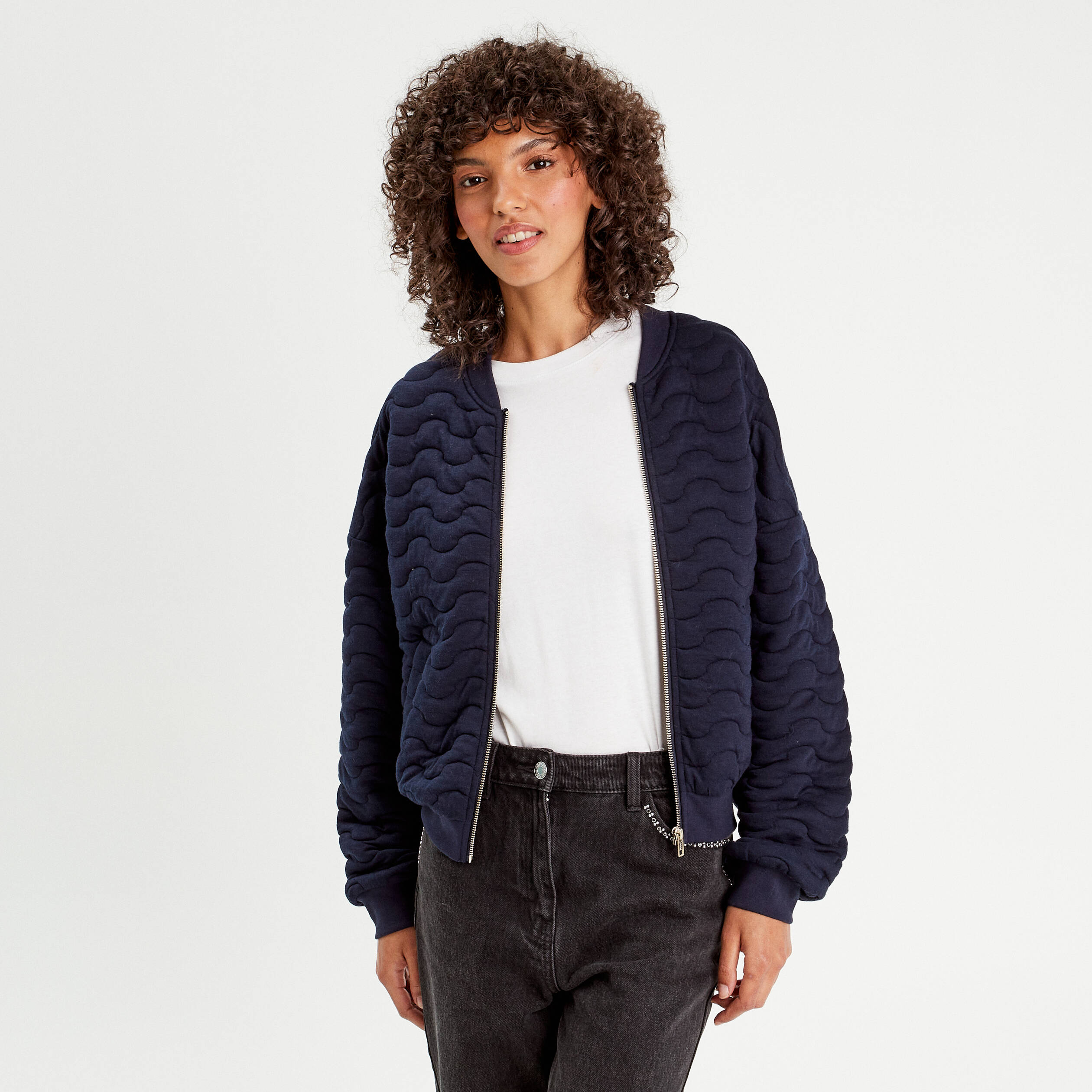 veste matelasse zippe bleu marine femme Veste matelassé zippé bleu marine femme