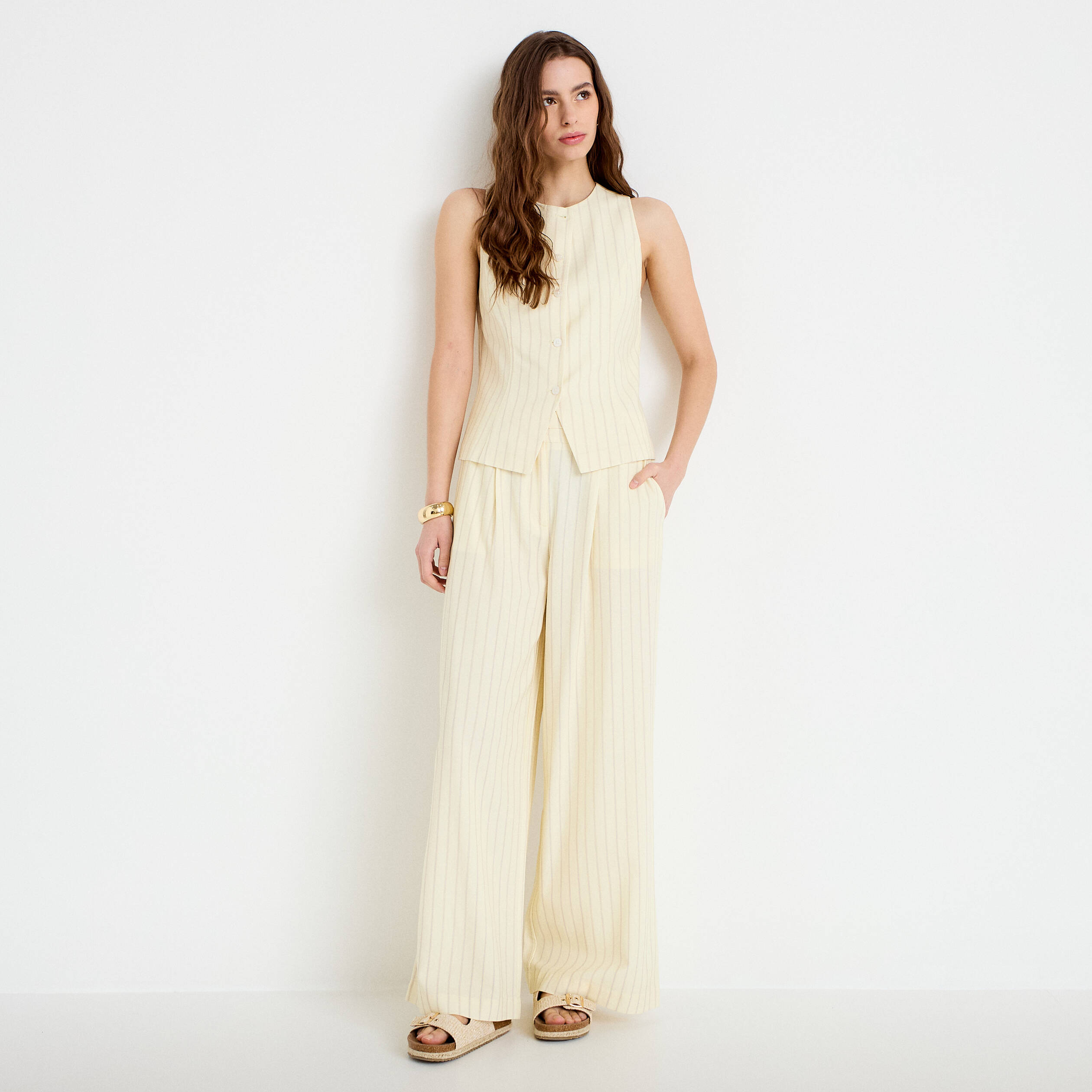 Pantalon large jaune pastel femme