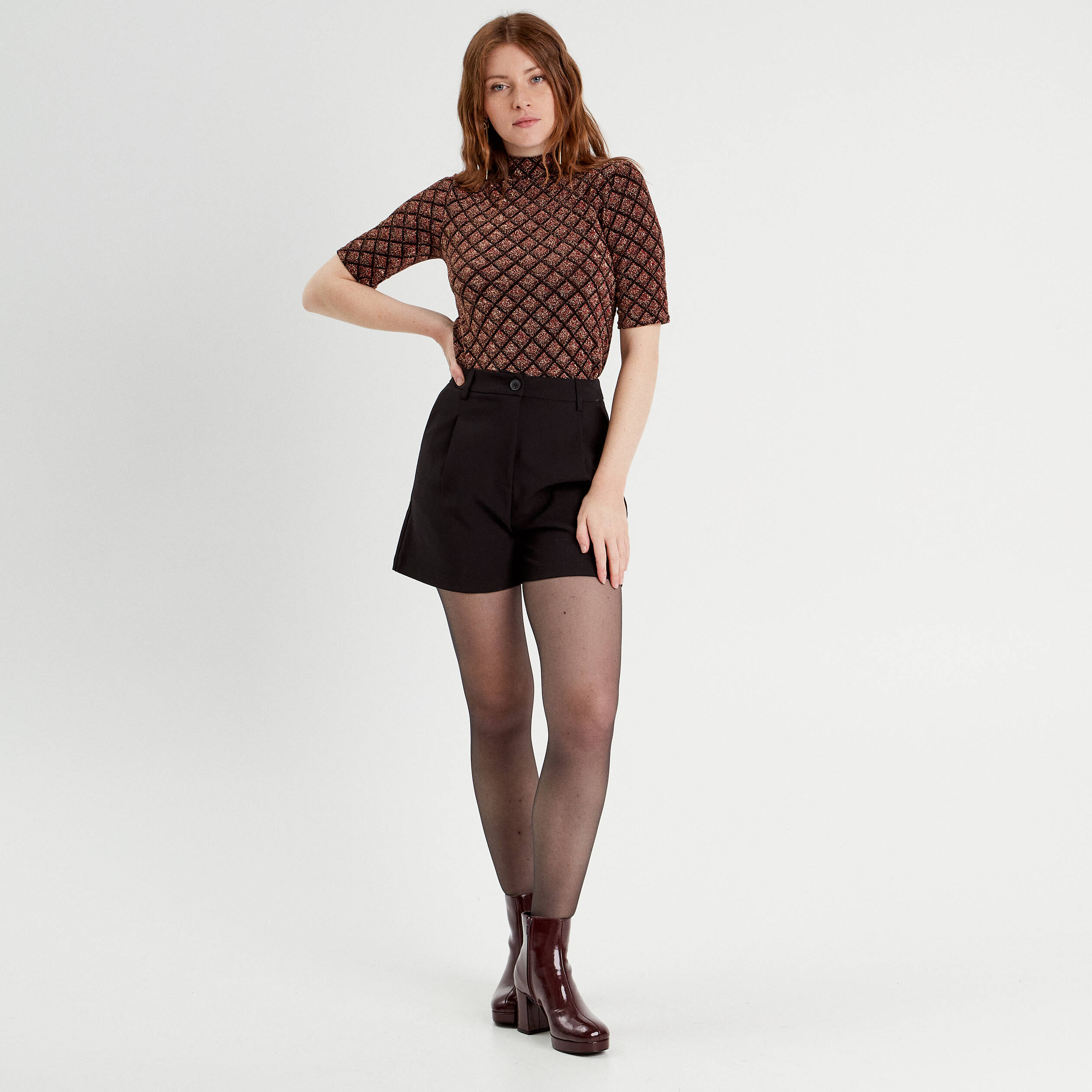 T-shirt Femme Col V Bordeaux - Taille S, Coupe Ajustée - UGET