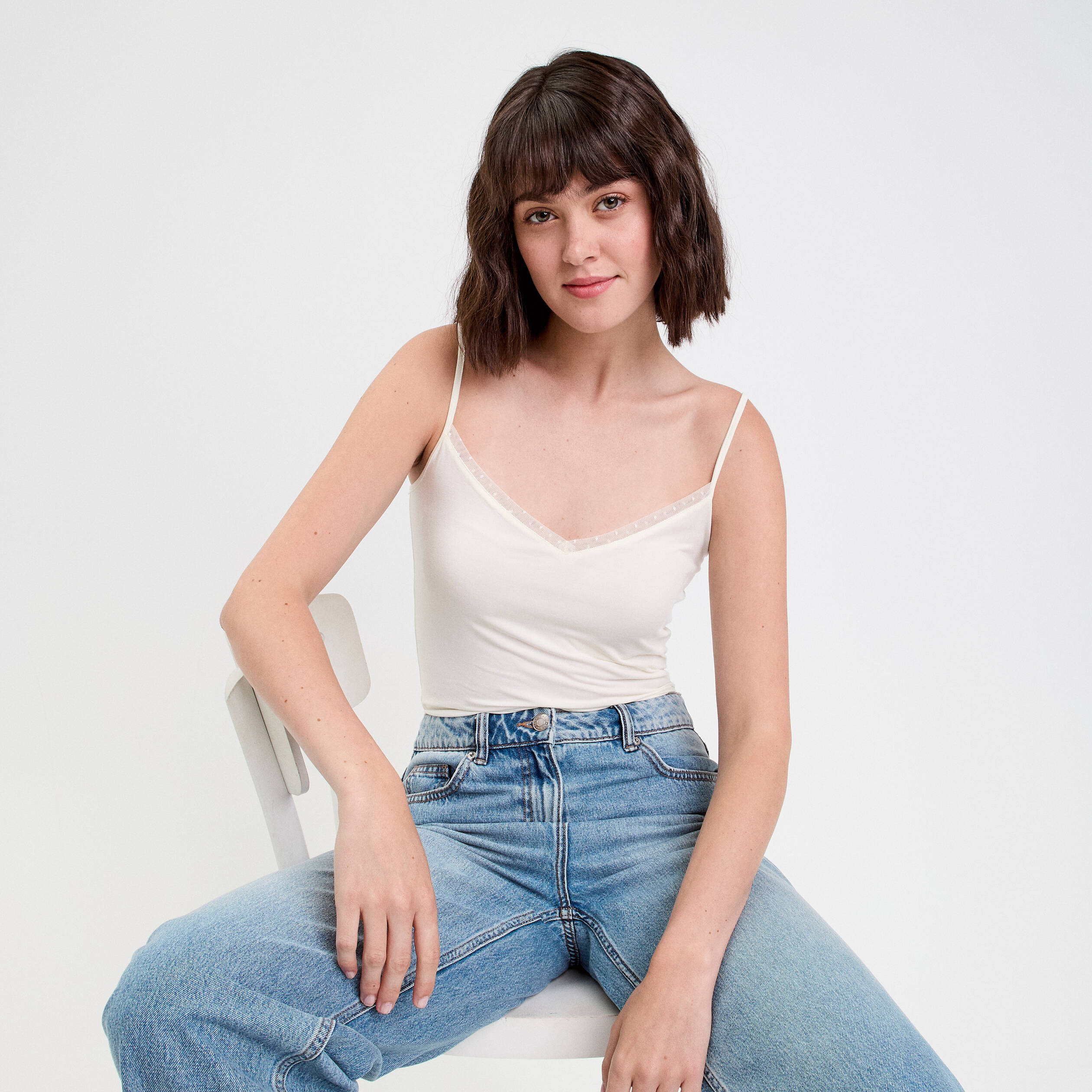 Débardeur thermique bretelles fines ecru femme Vibs