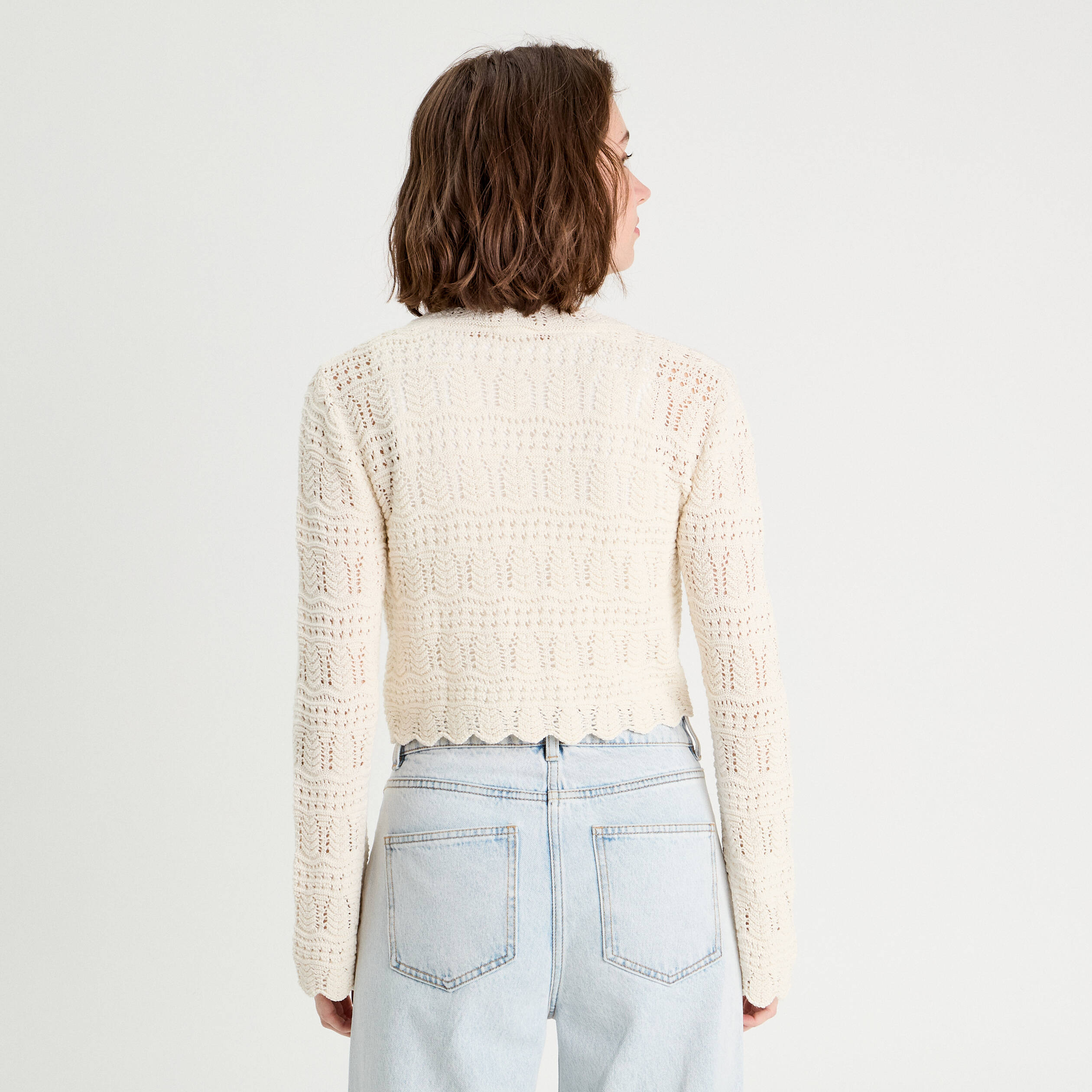 Gilet ajour&eacute; nou&eacute; ecru femme