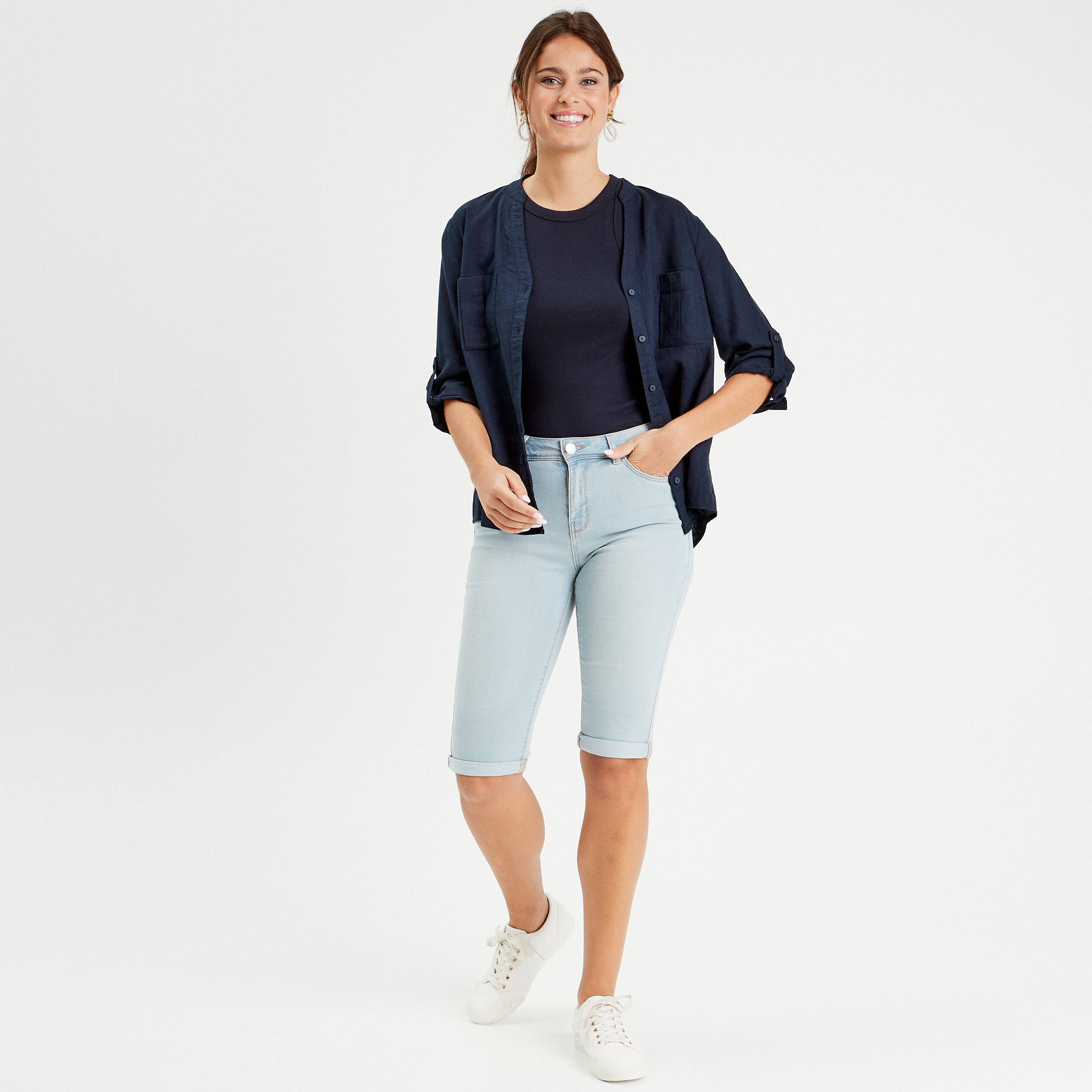 Short Bermuda Stretch Fat Face – Bleu Lavage Moyen – Denim Doux – Taille UK 8 – Neuf