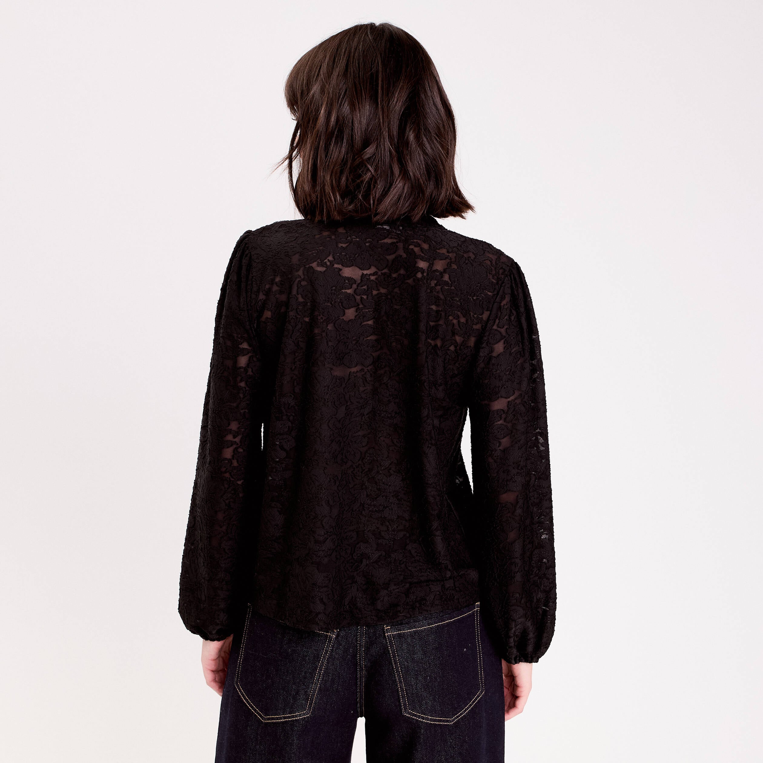 Blouse col lavalli&egrave;re noir femme