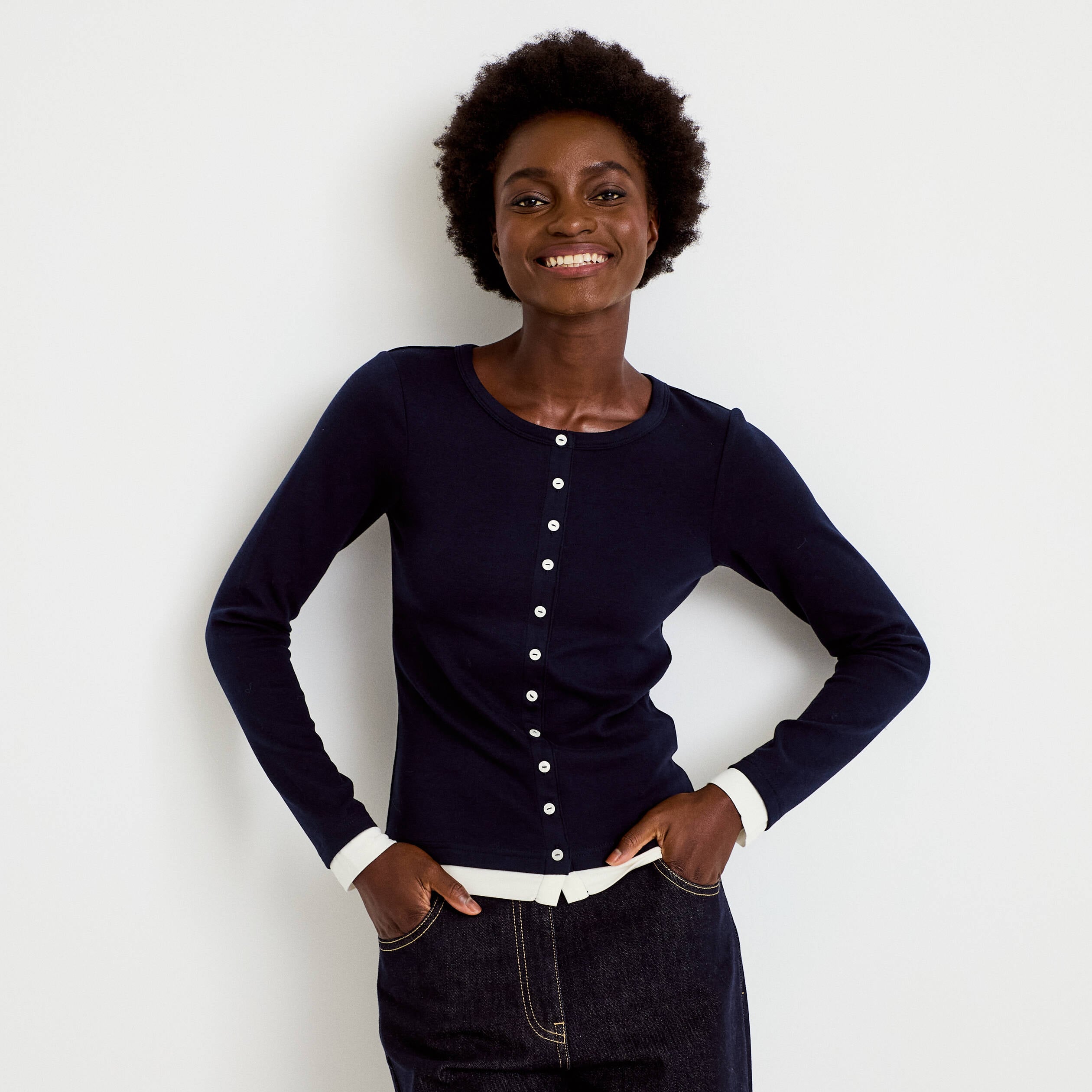 Doudou col rond manches longues bleu marine femme