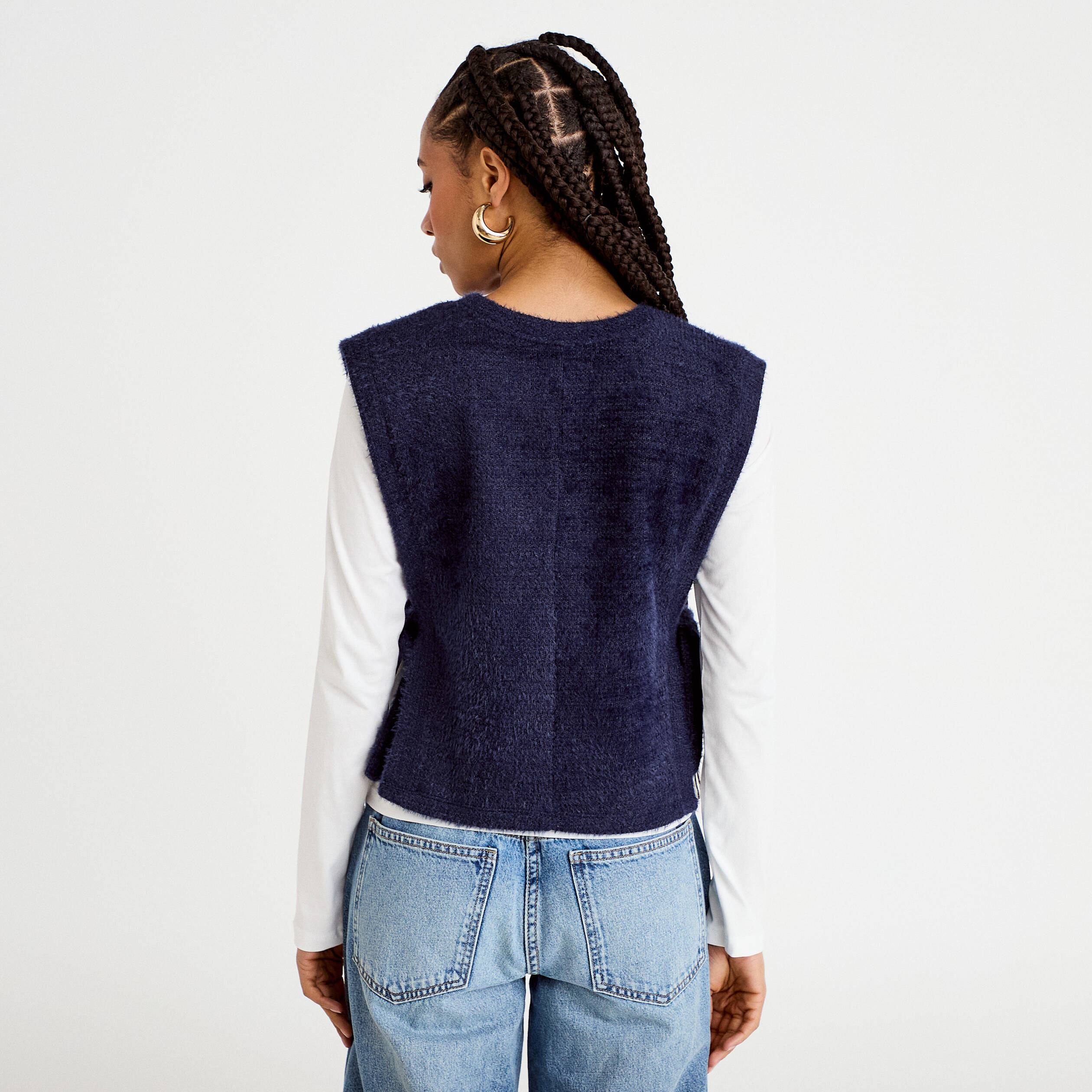 T-shirt pull sans manches 2-en-1 bleu marine femme