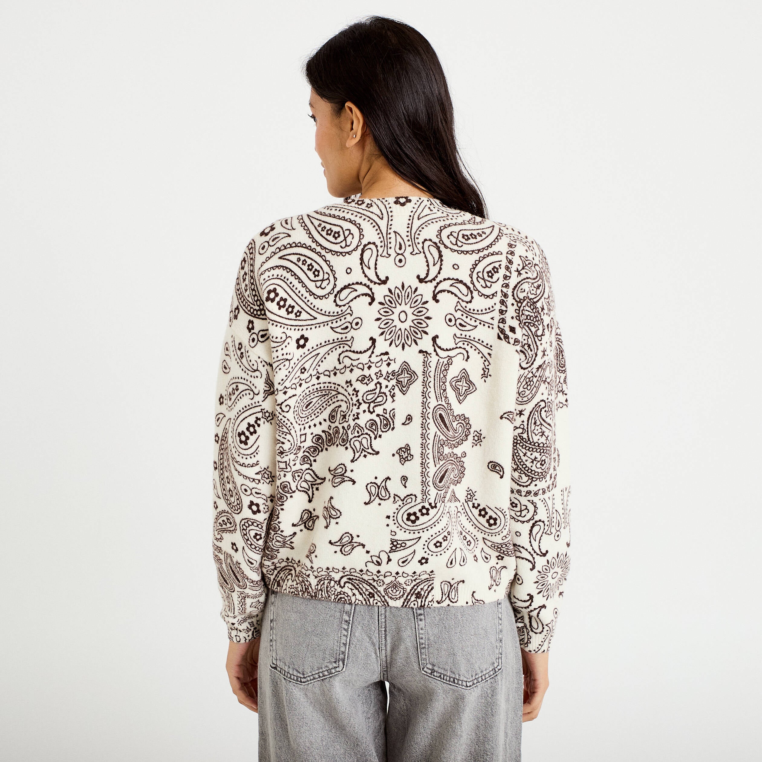 Pull col rond manches longues ecru femme