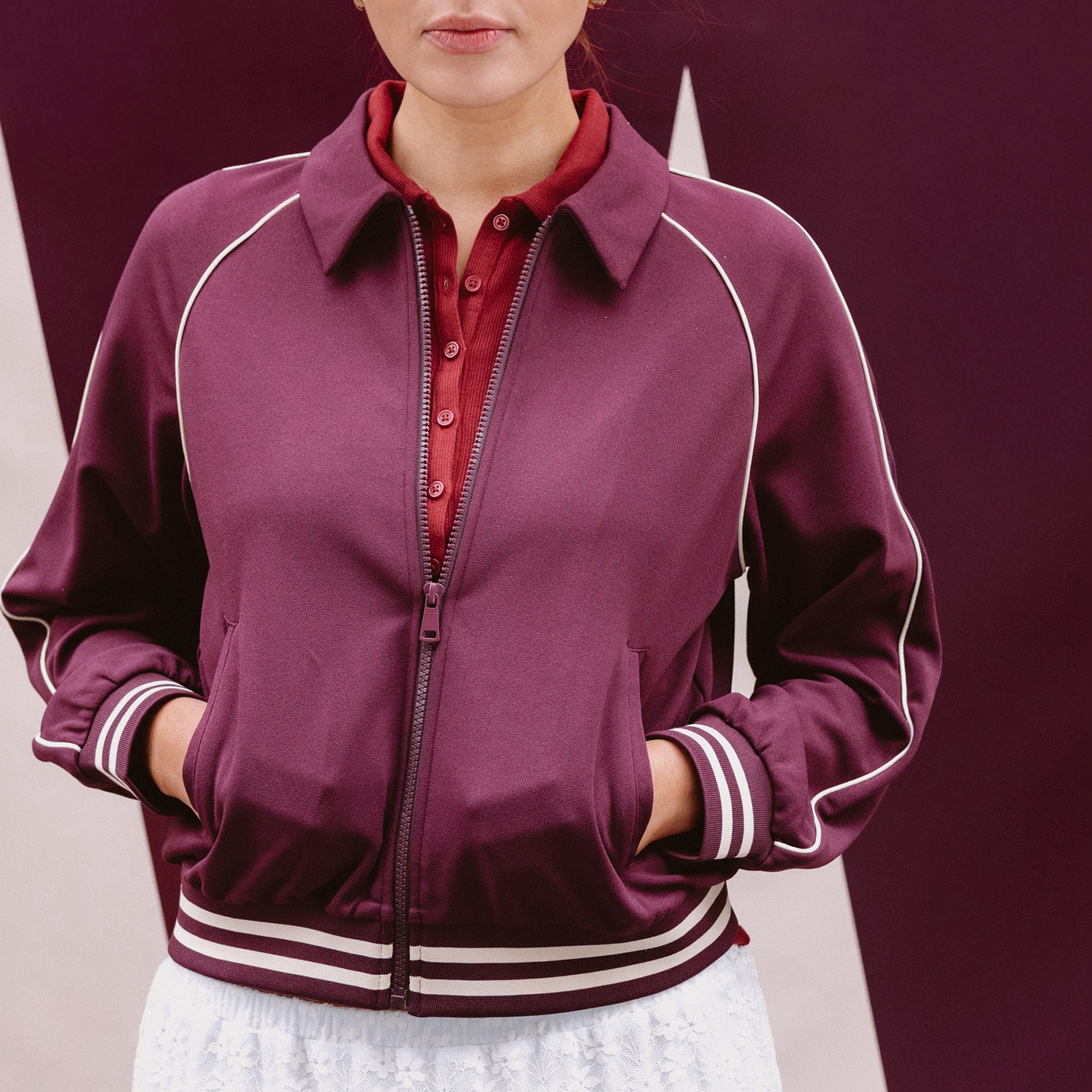 Sweat zippé manches longues prune femme