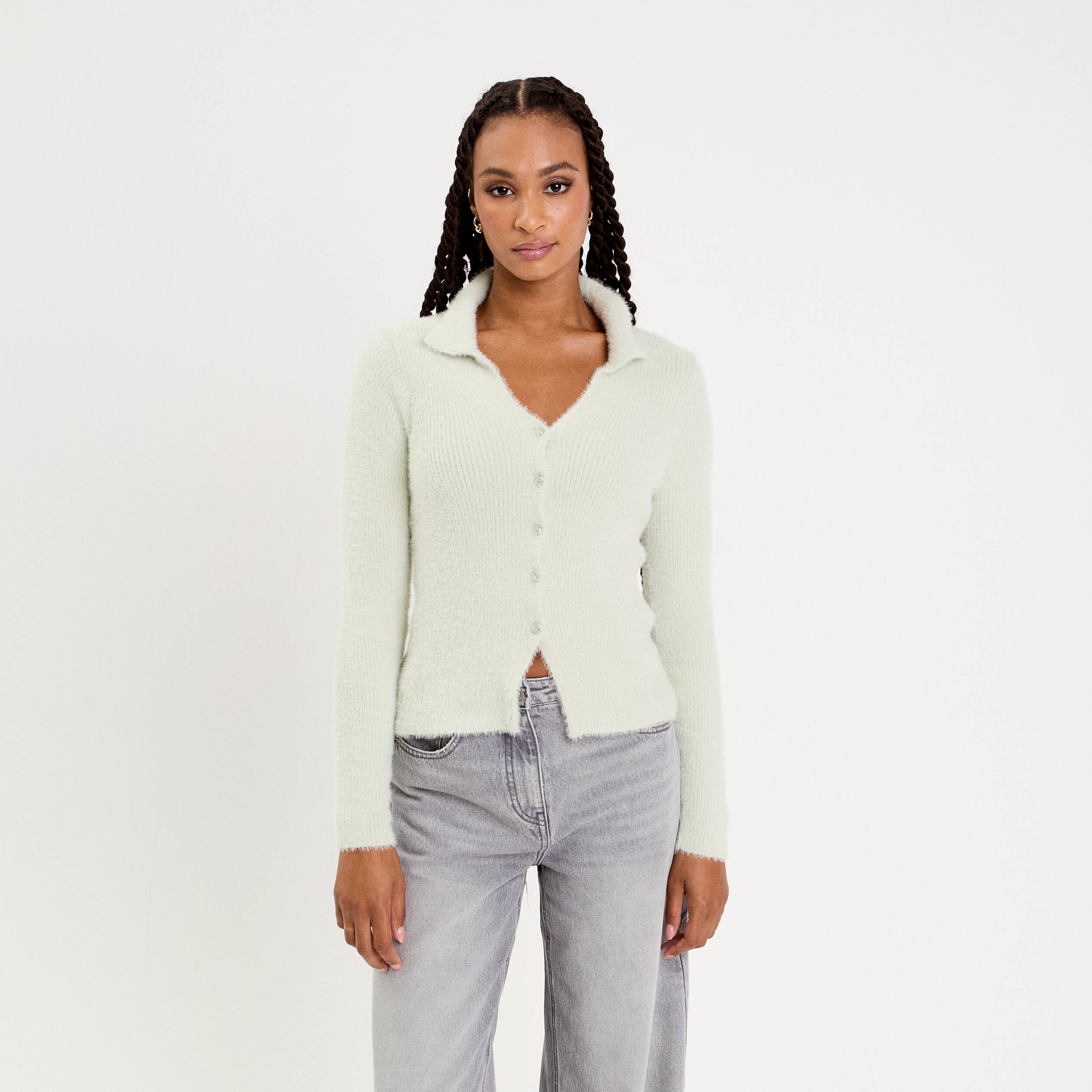Gilet coupe ajust&eacute;e vert pastel femme