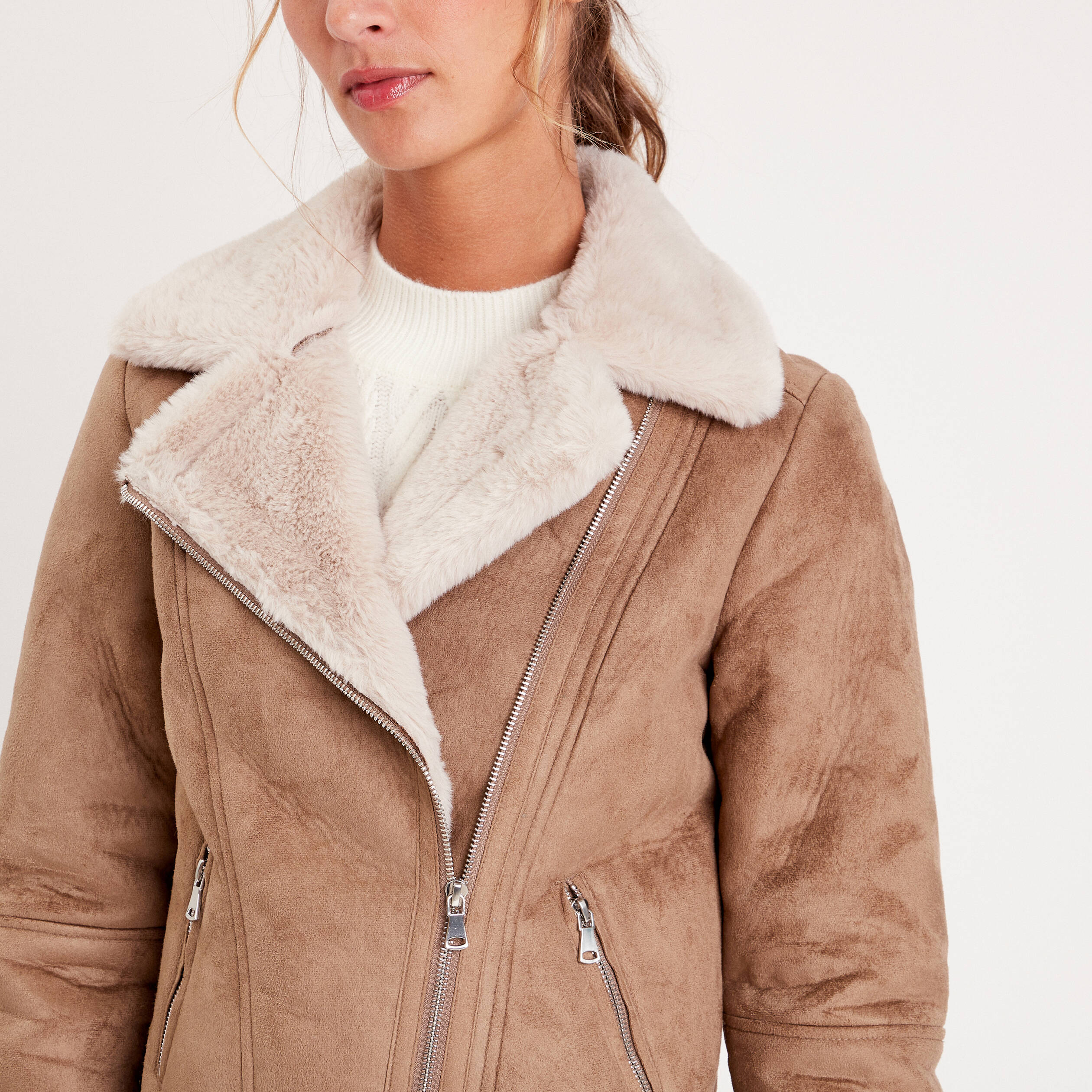 Veste droite fausse fourrure taupe femme Vibs