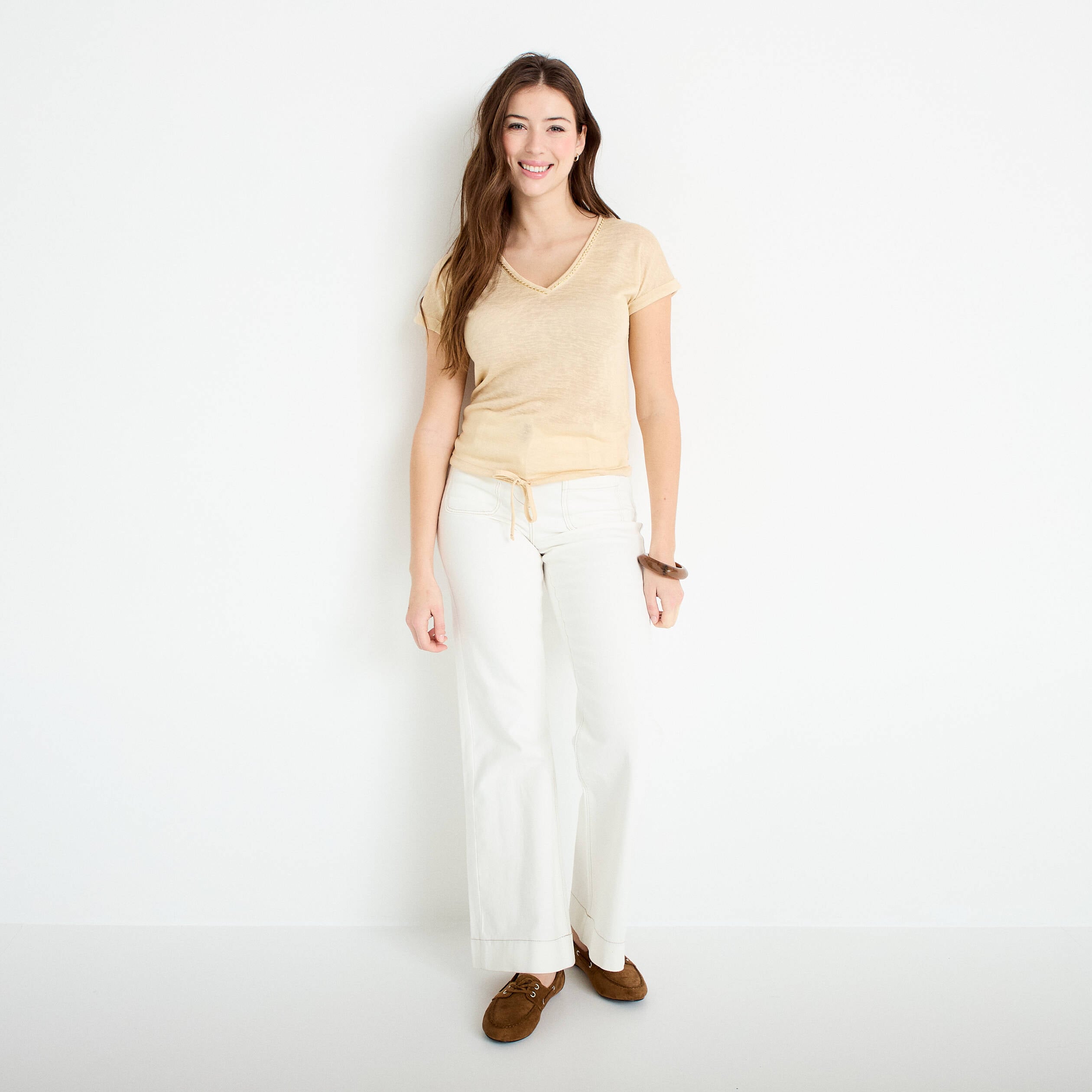 T-shirt d&eacute;tail noeud sable femme