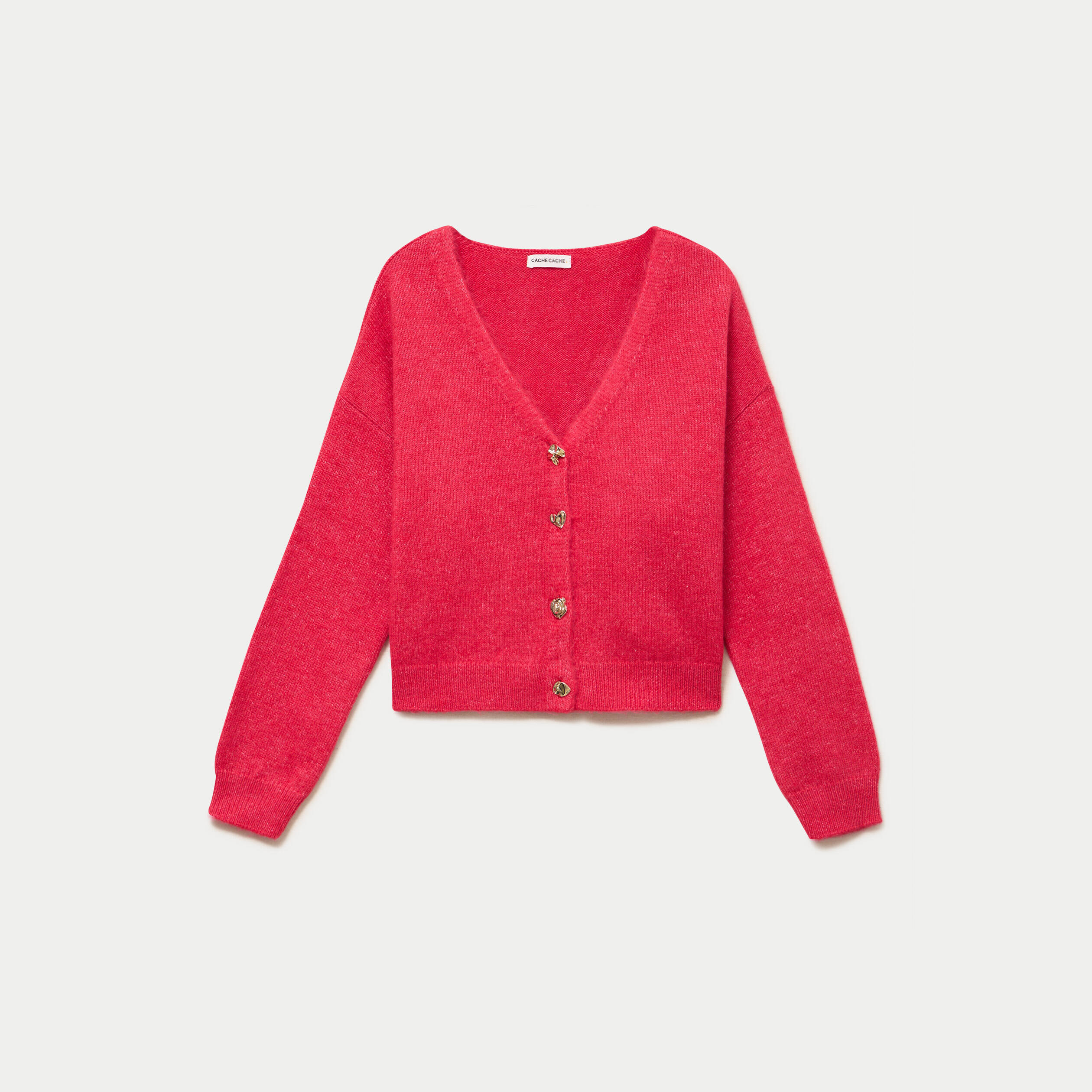 Gilet col v manches longues rouge femme