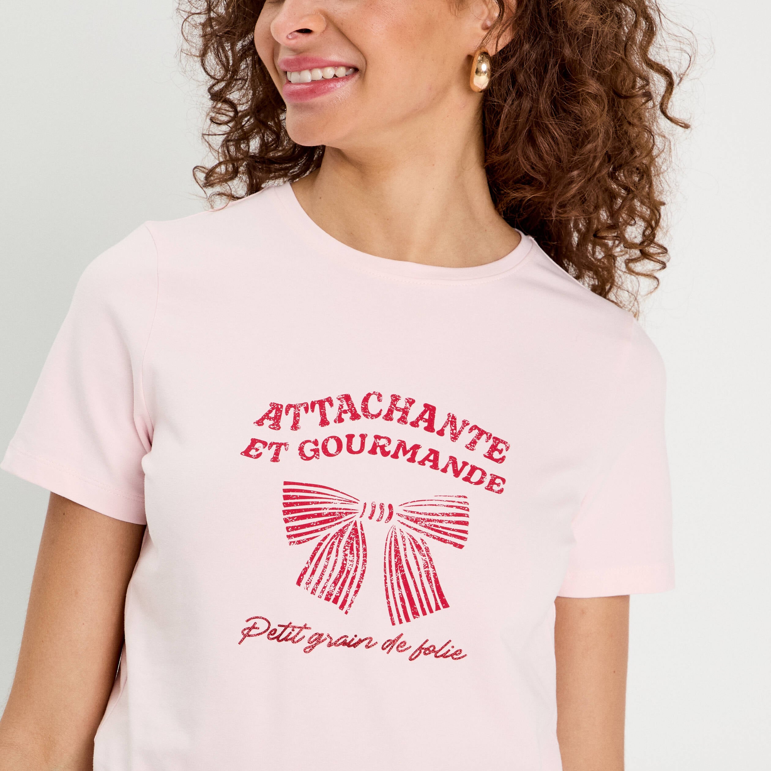 T-shirt cropped rose clair femme