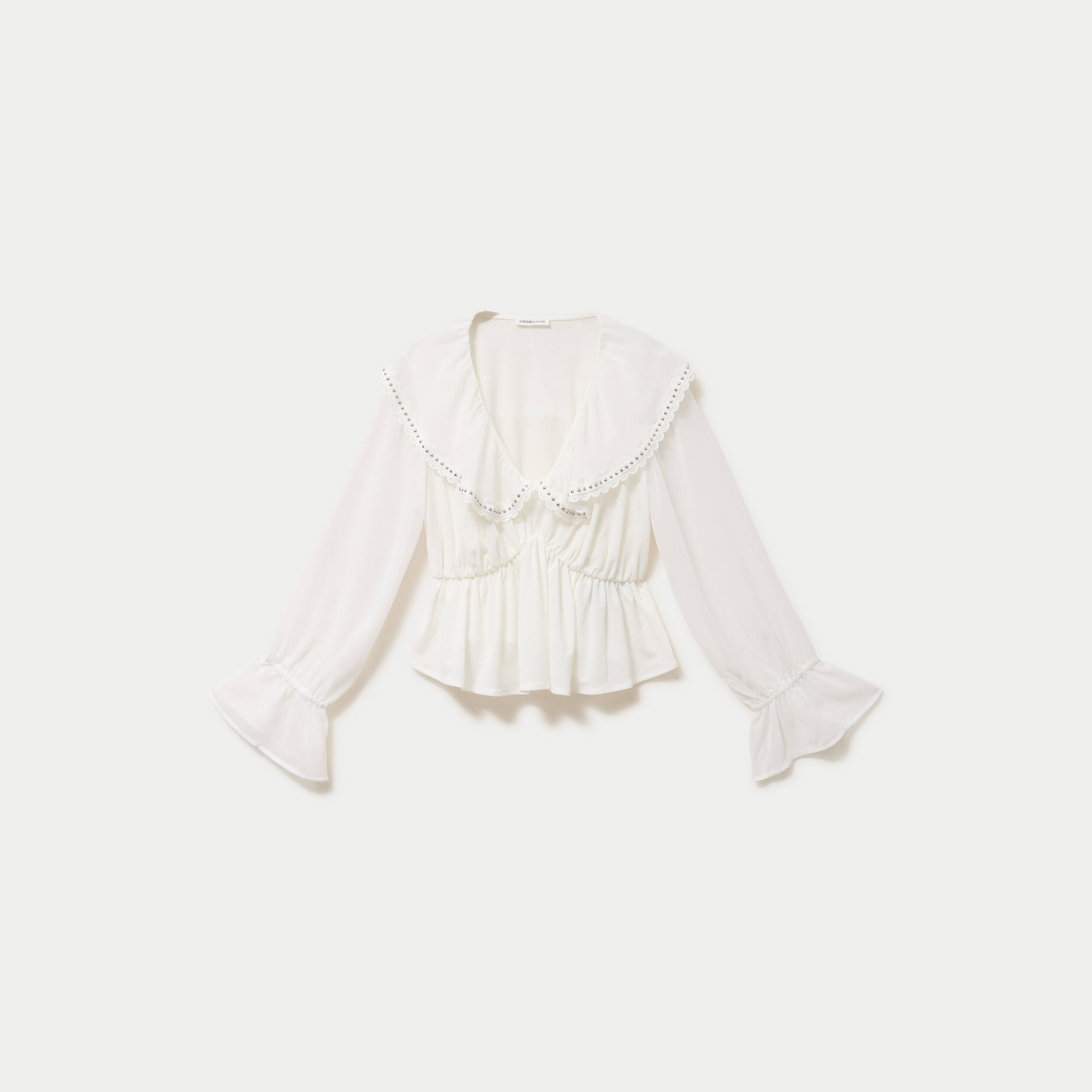 Blouse col claudine bas resserr&eacute; ecru femme