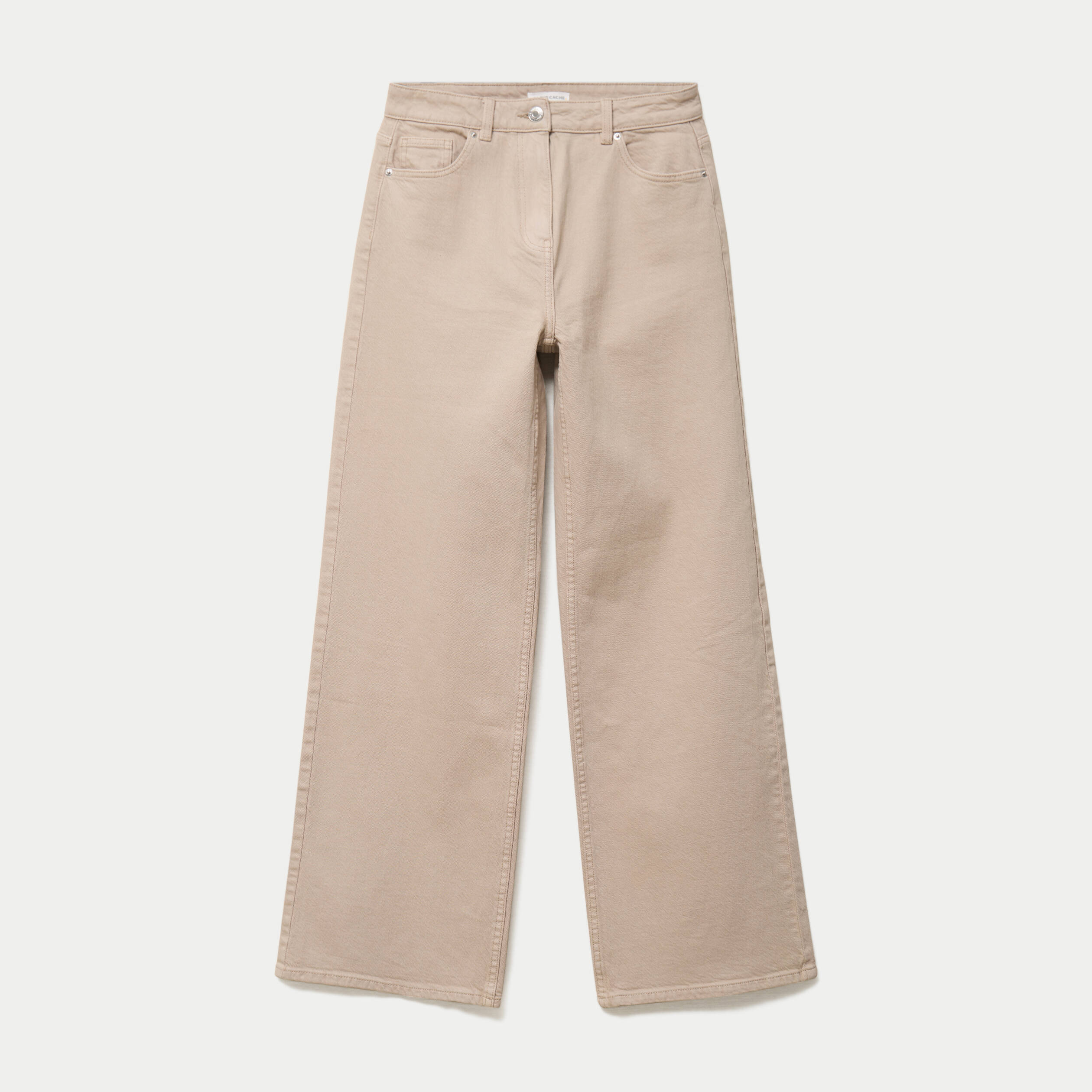 Jean wide leg taille haute beige femme
