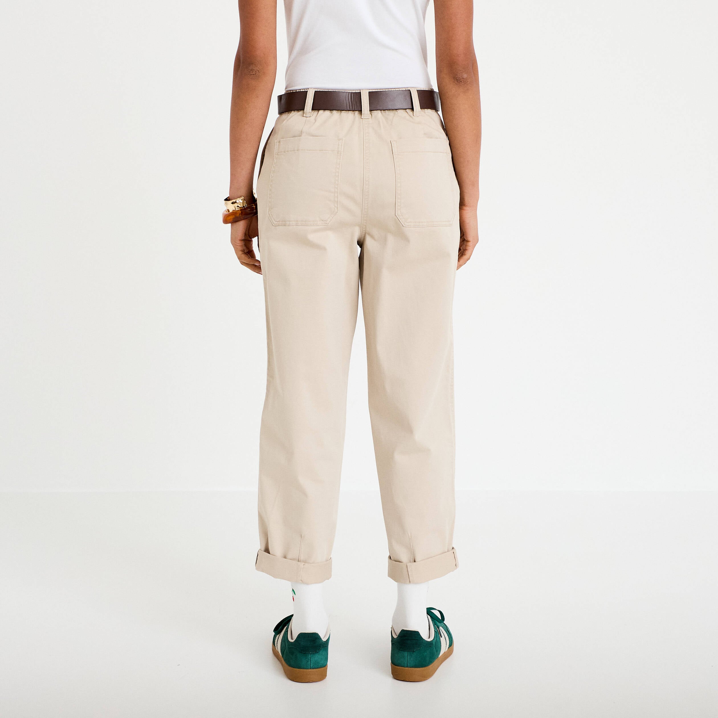 Pantalon chino avec ceinture amovible beige femme