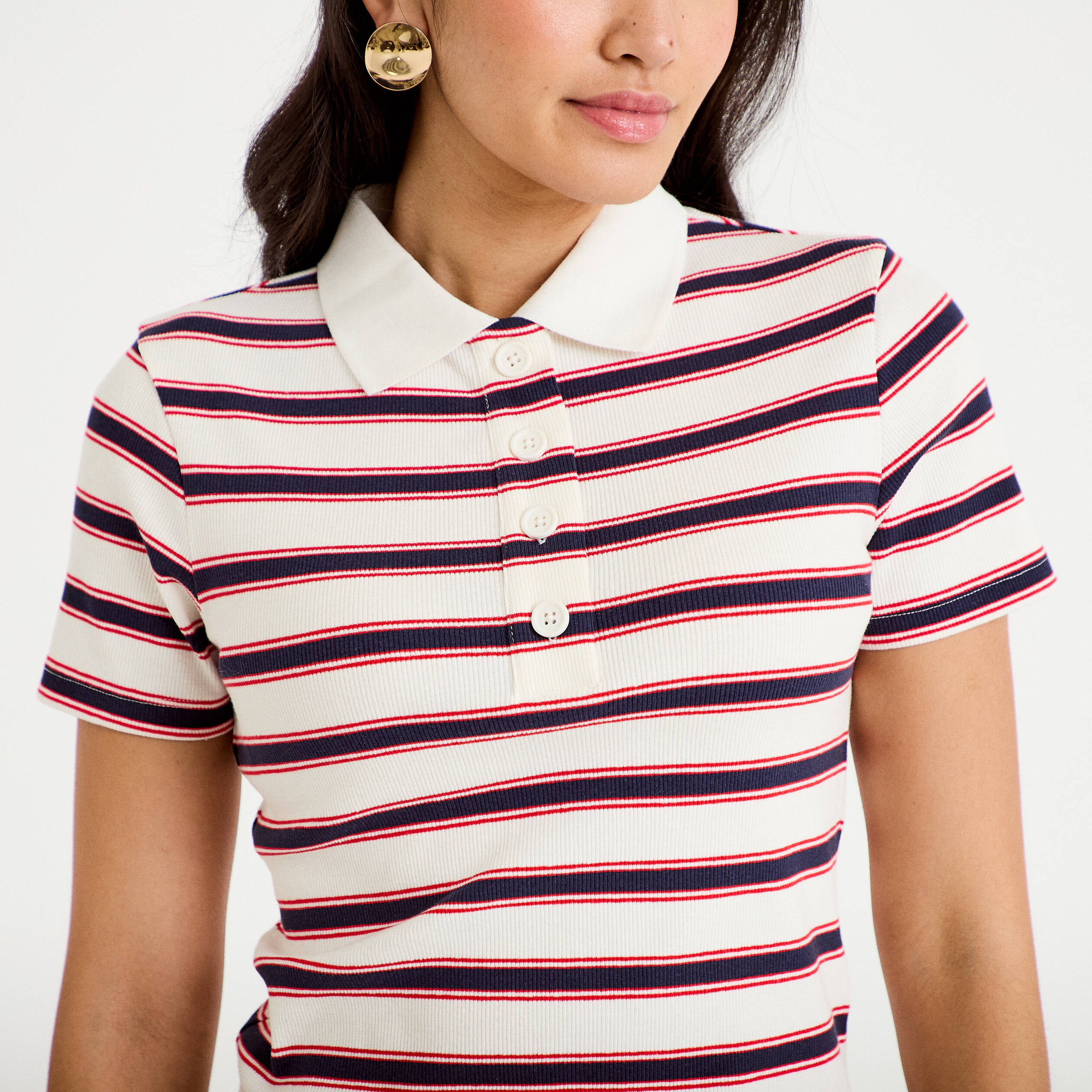 T-shirt c&ocirc;tel&eacute; col polo rouge femme
