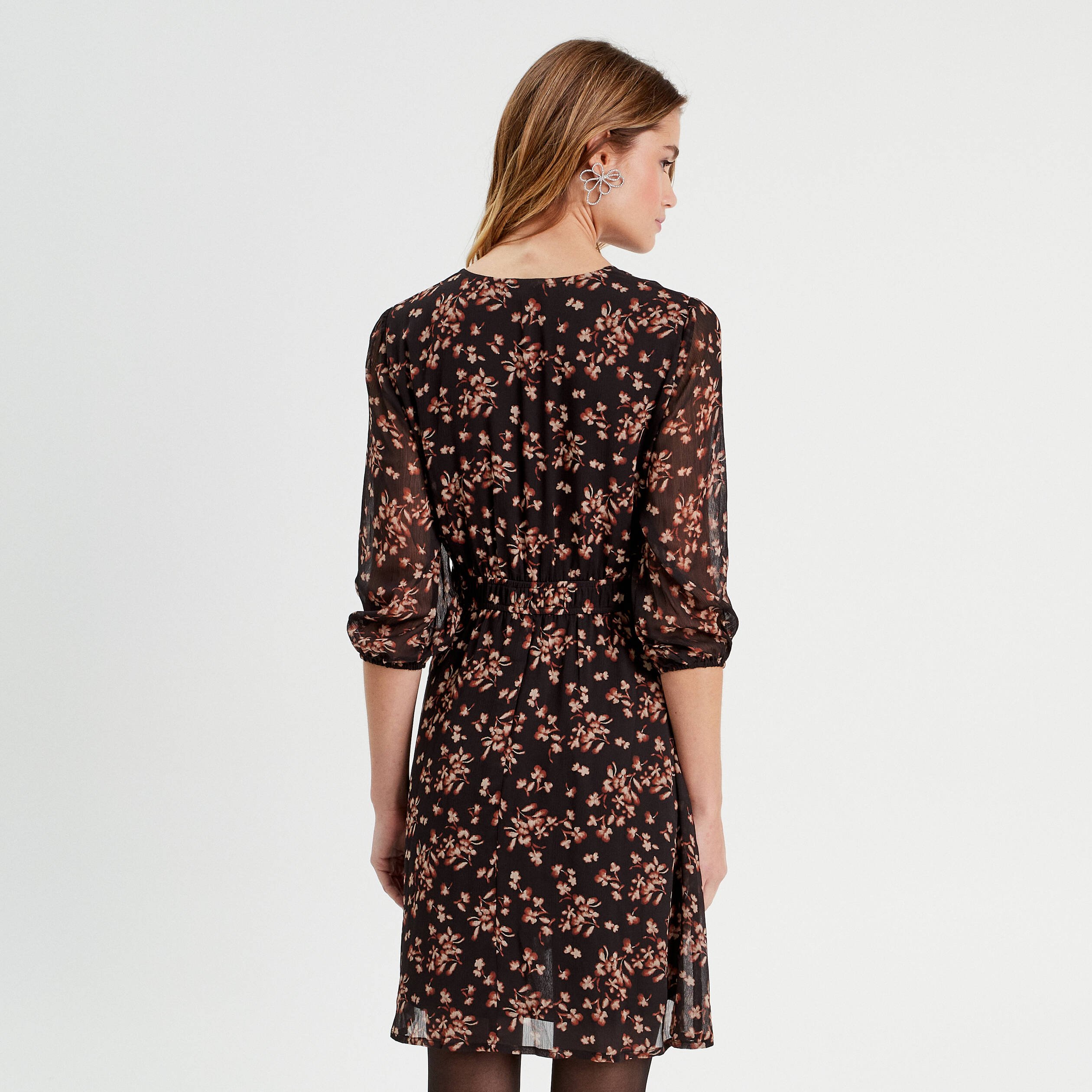 robe evasee manches 34 noir femme Robe évasée manches 3/4 noir femme