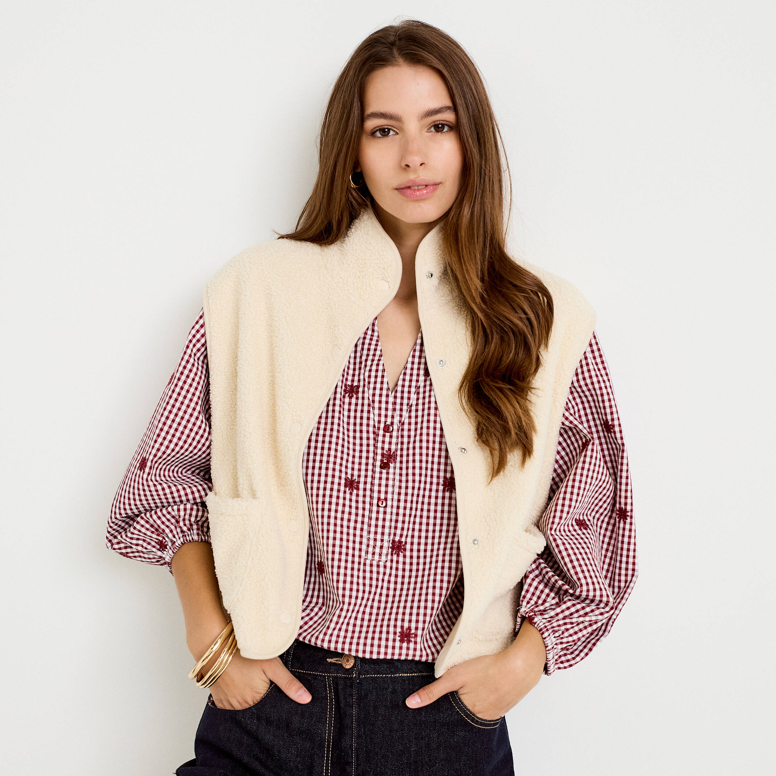 Veste sans manches effet polaire ecru femme