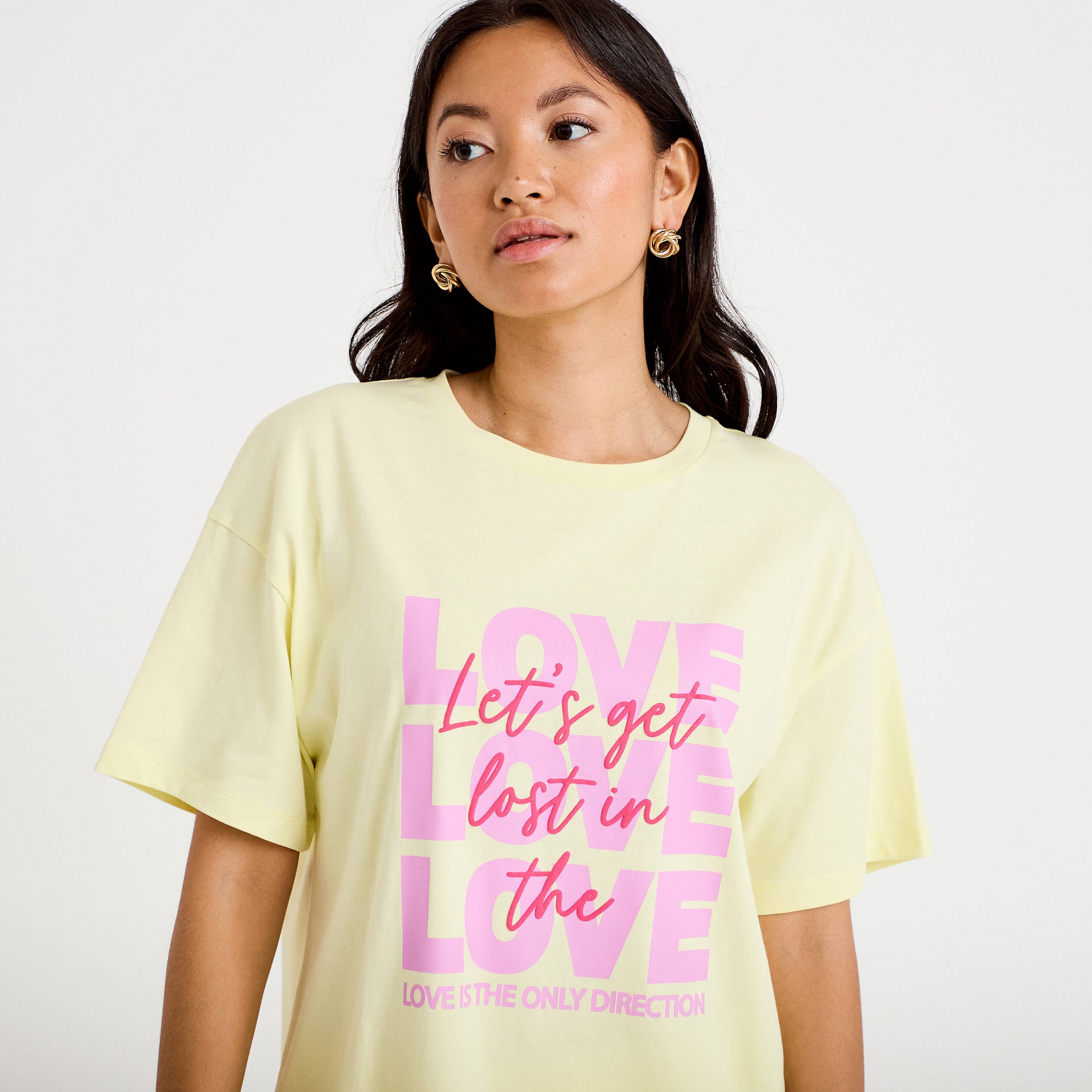 T-shirt boyfriend manches courtes jaune clair femme