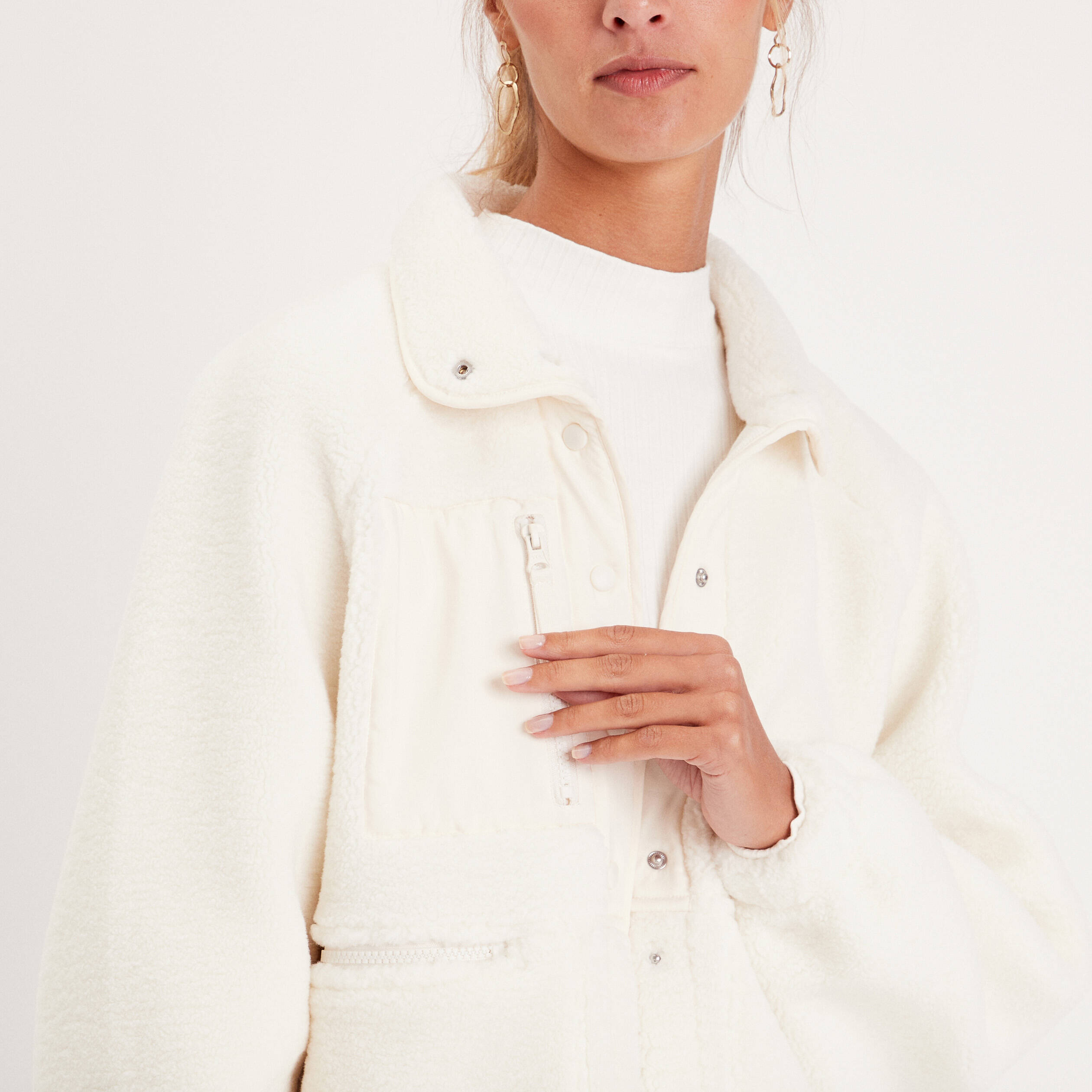 Veste oversize laine mouton ecru femme