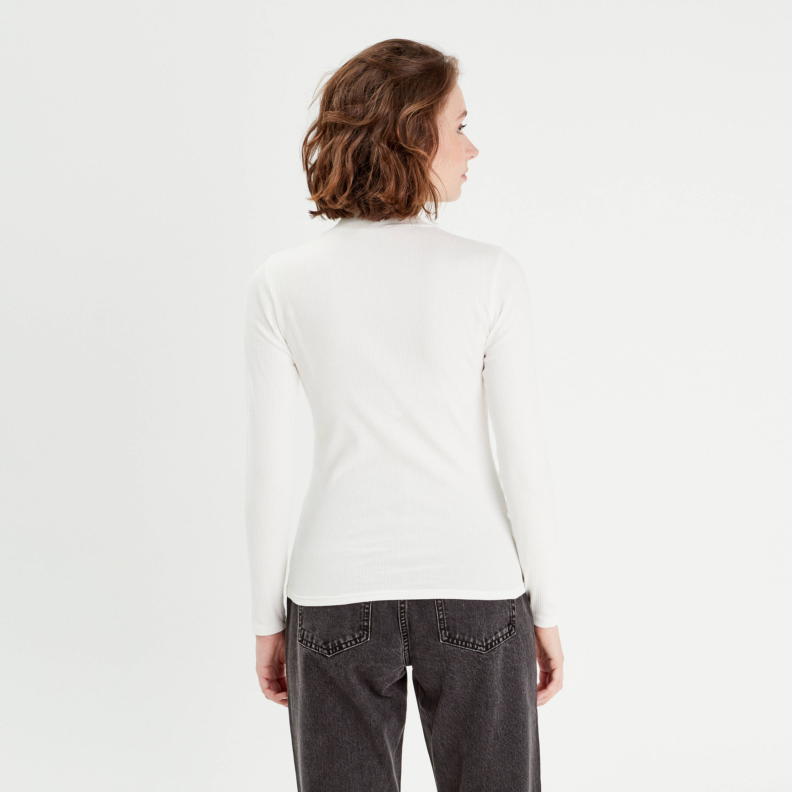 t shirt manches longues cotele ecru femme T-shirt manches longues côtelé ecru femme