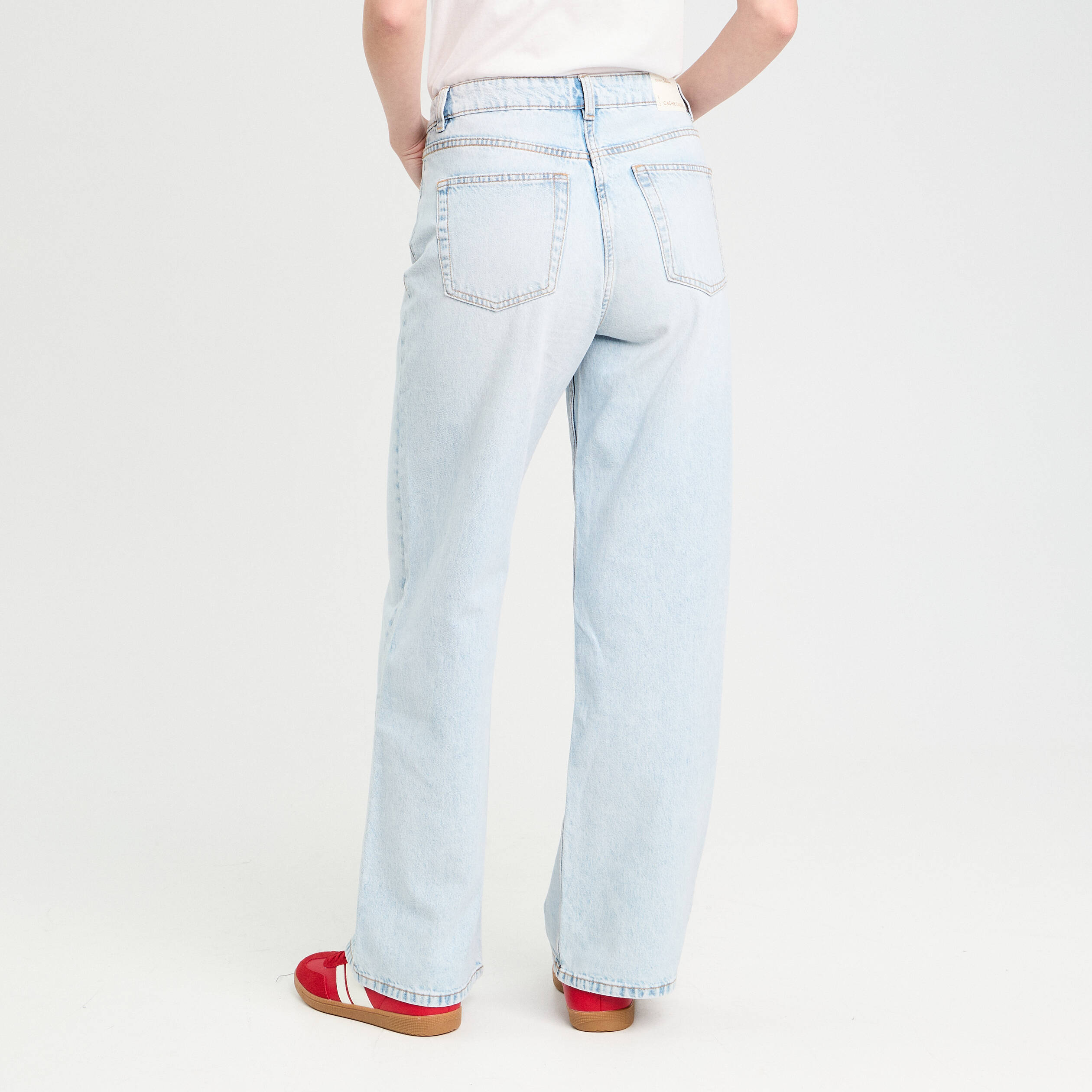 jeans large 5 poches denim bleach femme Jeans large 5 poches denim bleach femme