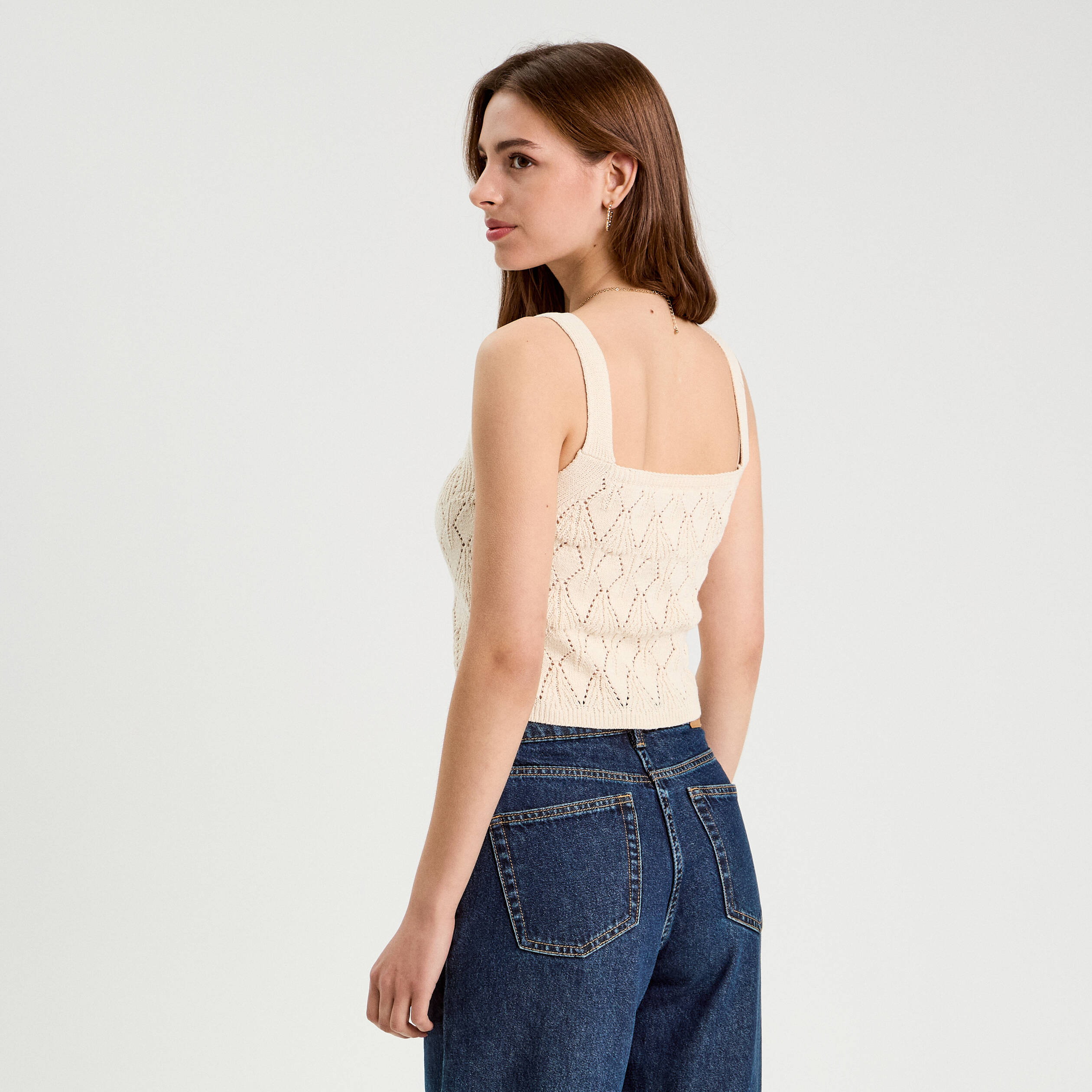 debardeur tricot brode ecru femme Débardeur tricot brodé ecru femme
