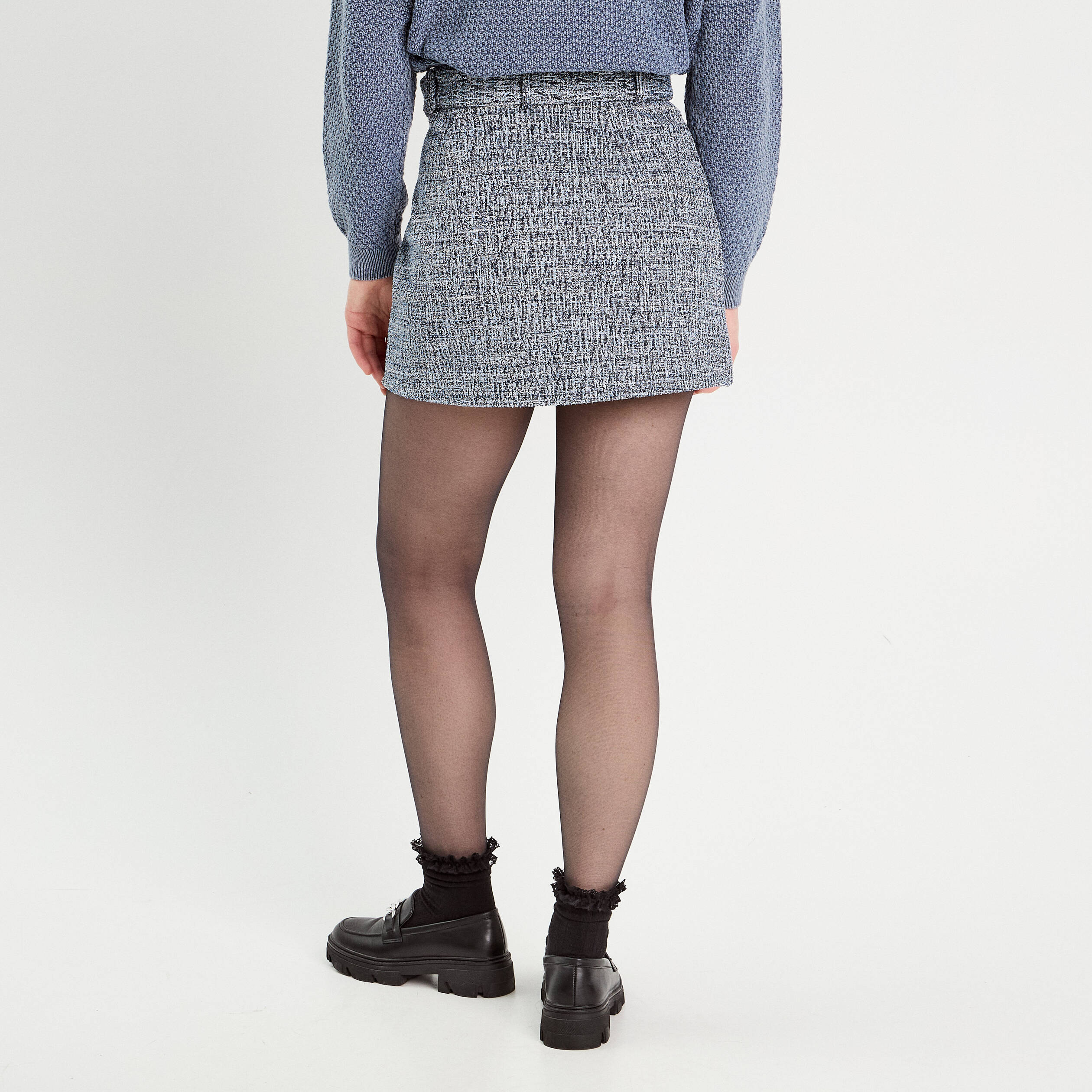 Jupe &eacute;vas&eacute;e tweed bleu femme