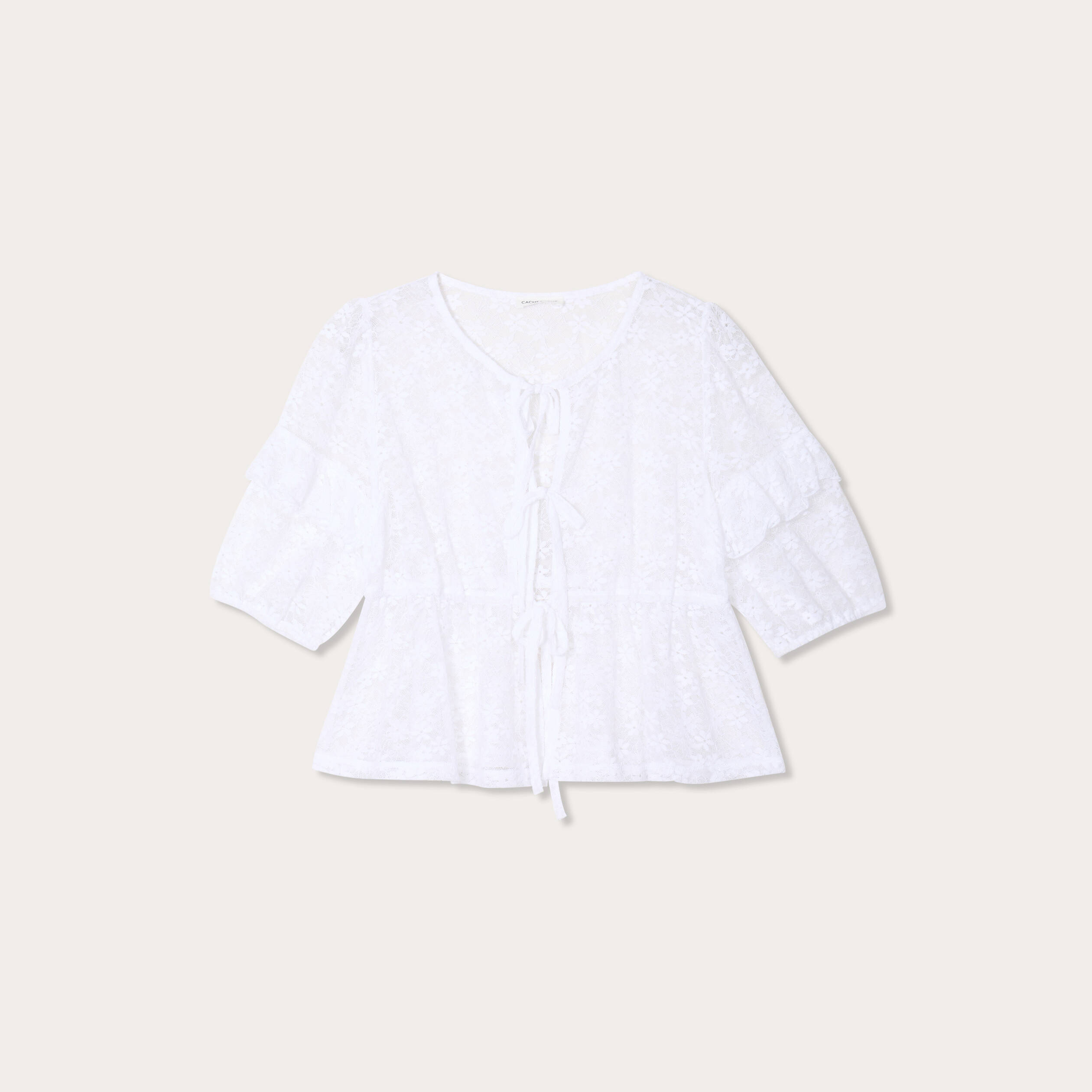Blouse dentelle nouée blanc femme