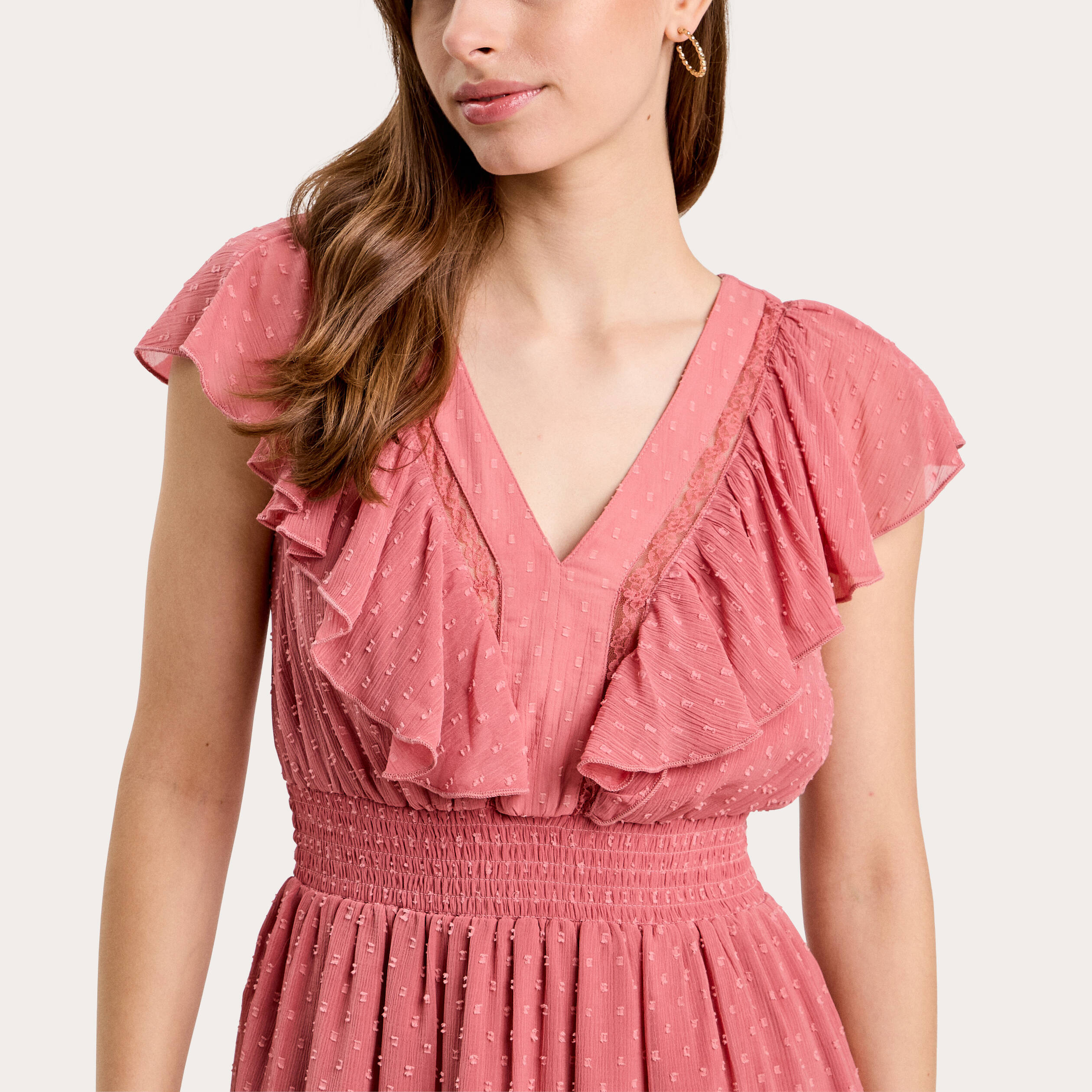 robe evasee plumetis vieux rose femme Robe évasée plumetis vieux rose femme