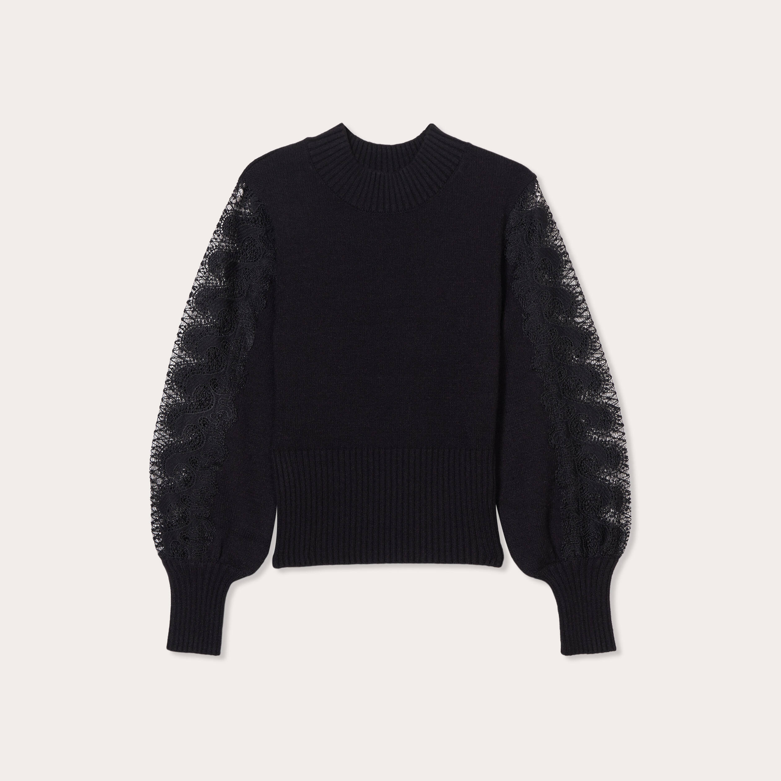Pull manches longues dentelle noir femme