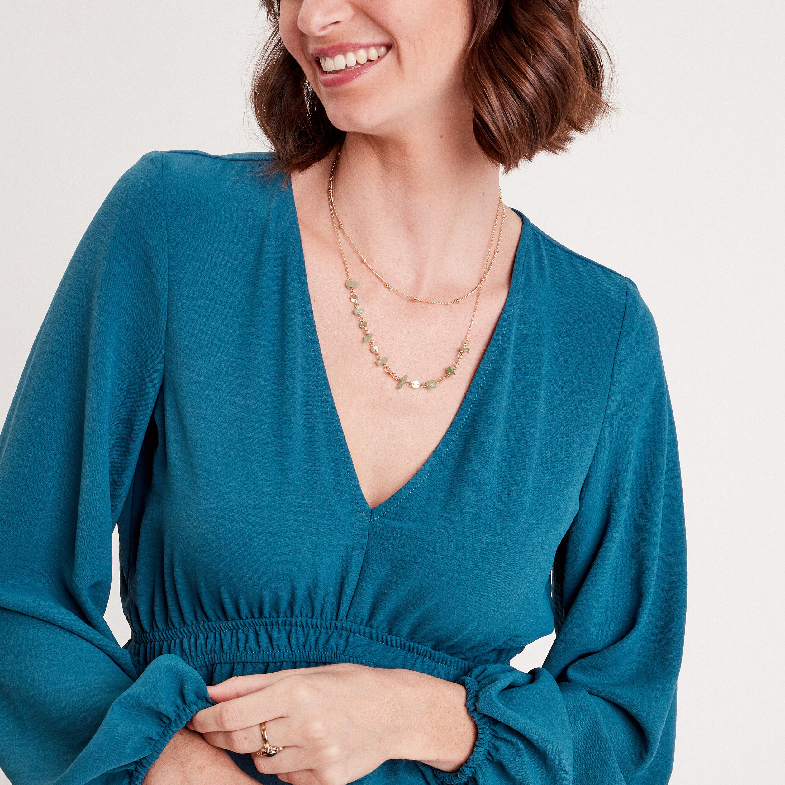 Blouse manches longues bleu canard femme